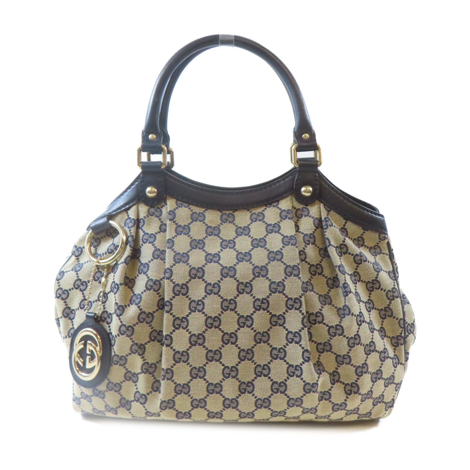 GUCCI 【激減優惠】帆布GG Sukey Canvas Handbag金扣肩背袋啡色/藍色