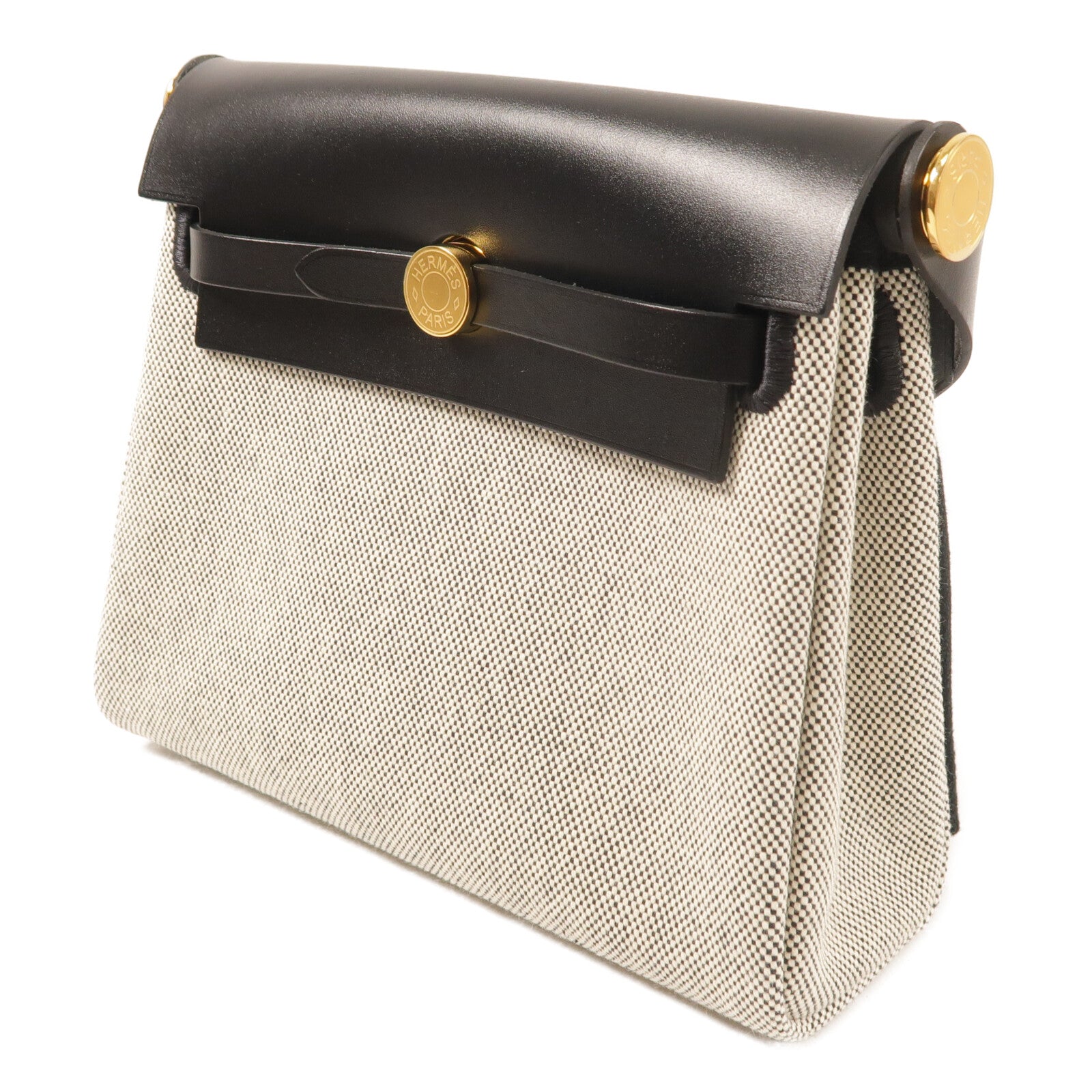 HERMES 帆布Mini Herbag金扣肩背袋