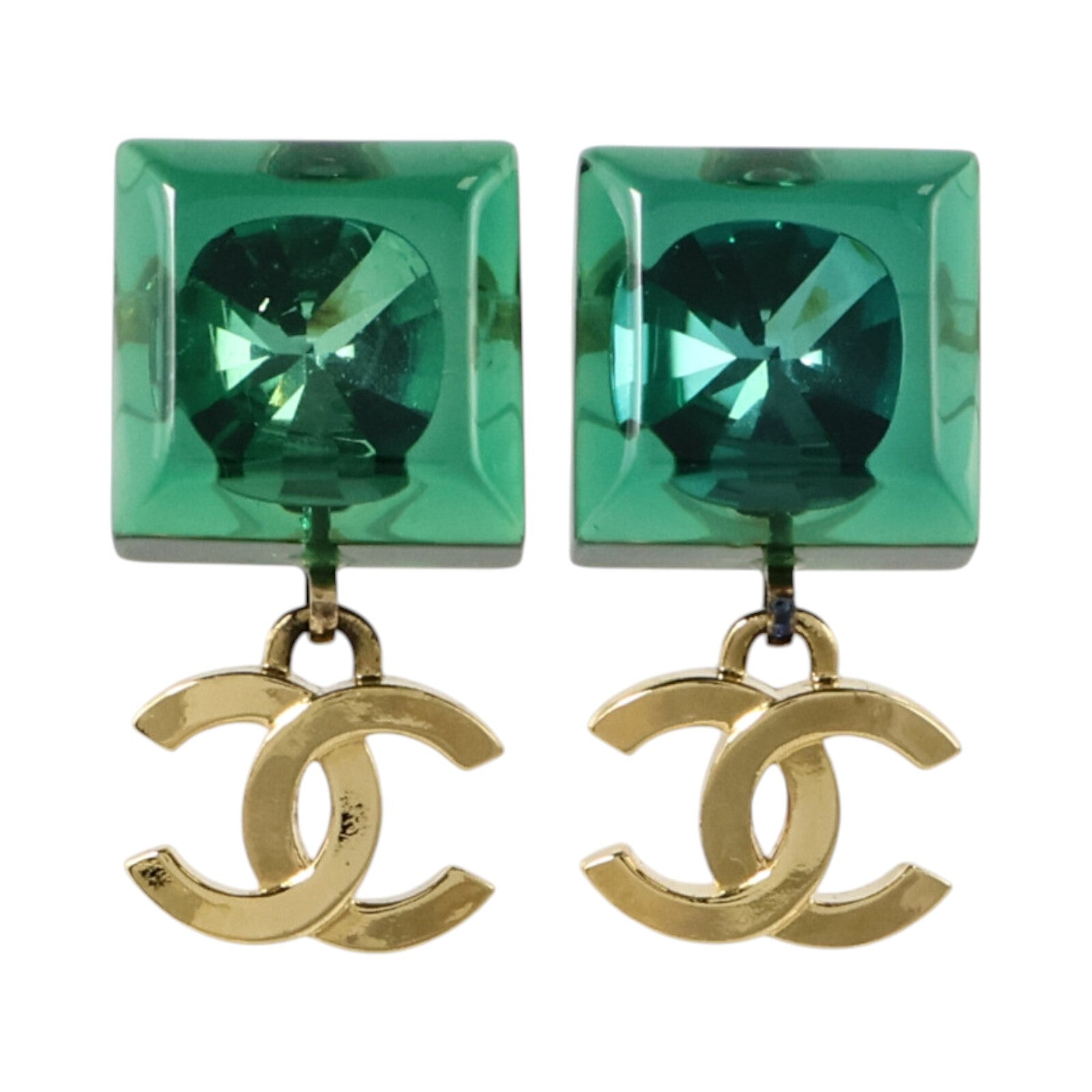 CHANEL PVC/金屬Cube CC Dangle Earrings耳環