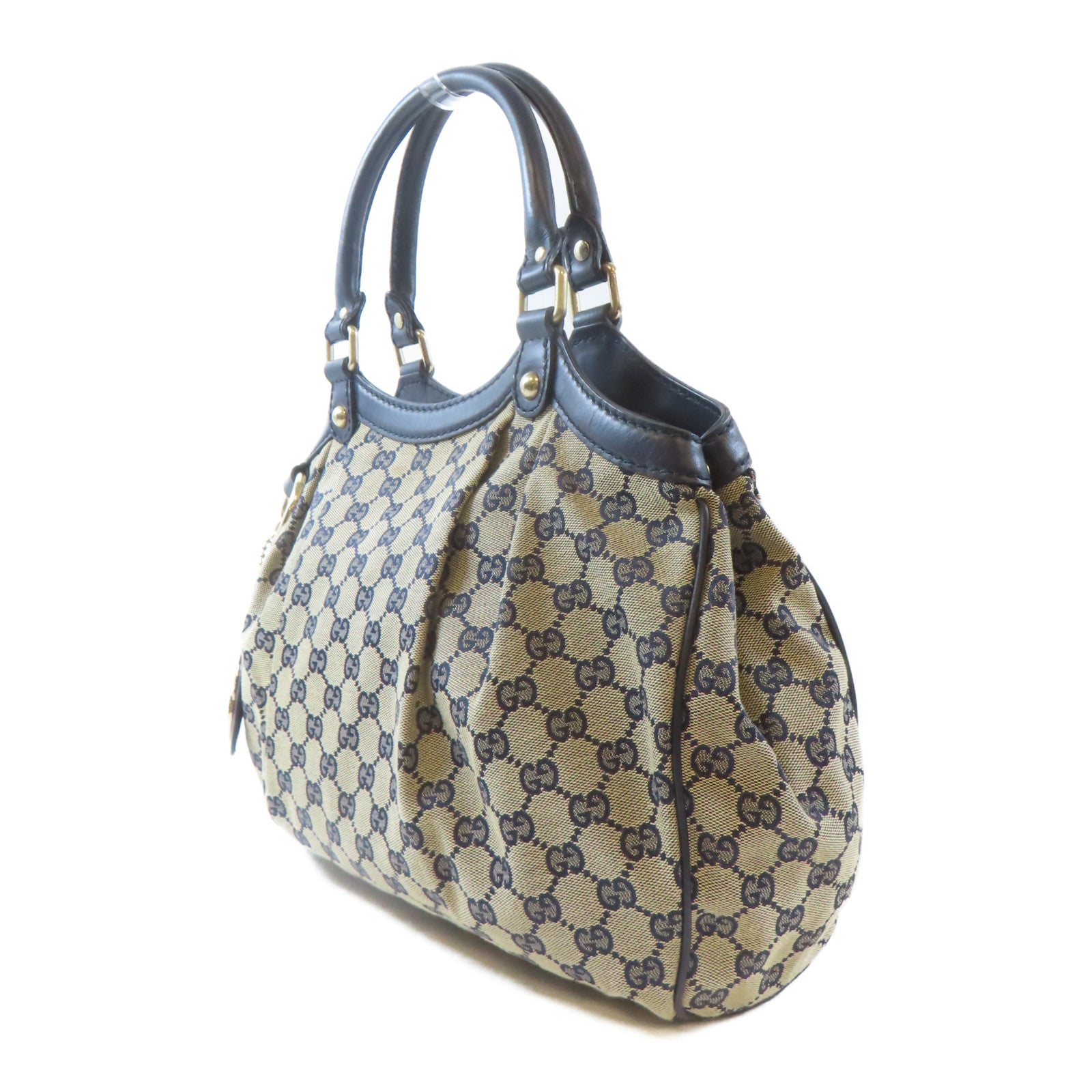 GUCCI 【激減優惠】帆布GG Sukey Canvas Handbag金扣肩背袋啡色/藍色