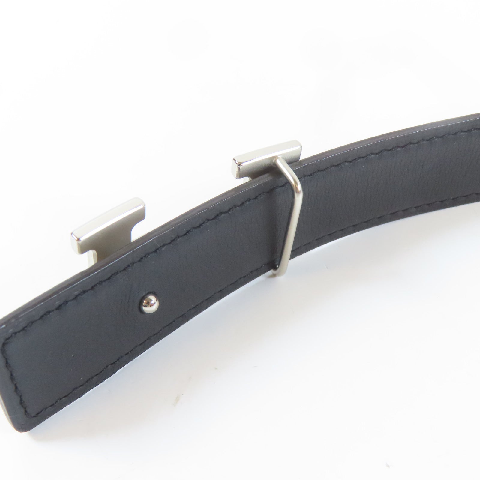 HERMES 牛皮皮革H Belt銀扣皮帶卡其色