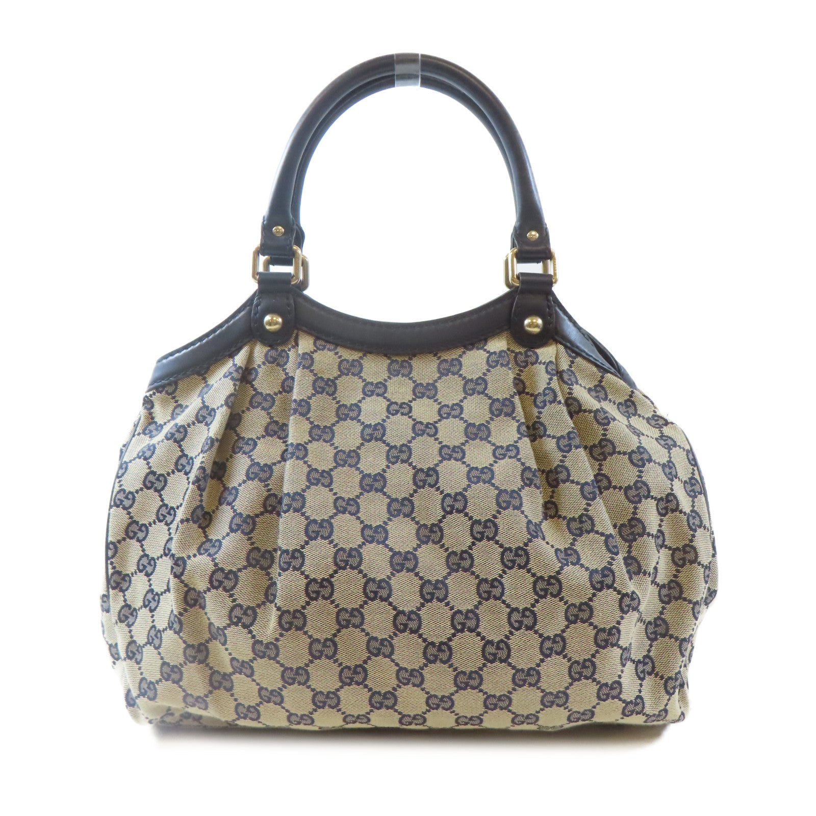 GUCCI 【激減優惠】帆布GG Sukey Canvas Handbag金扣肩背袋啡色/藍色