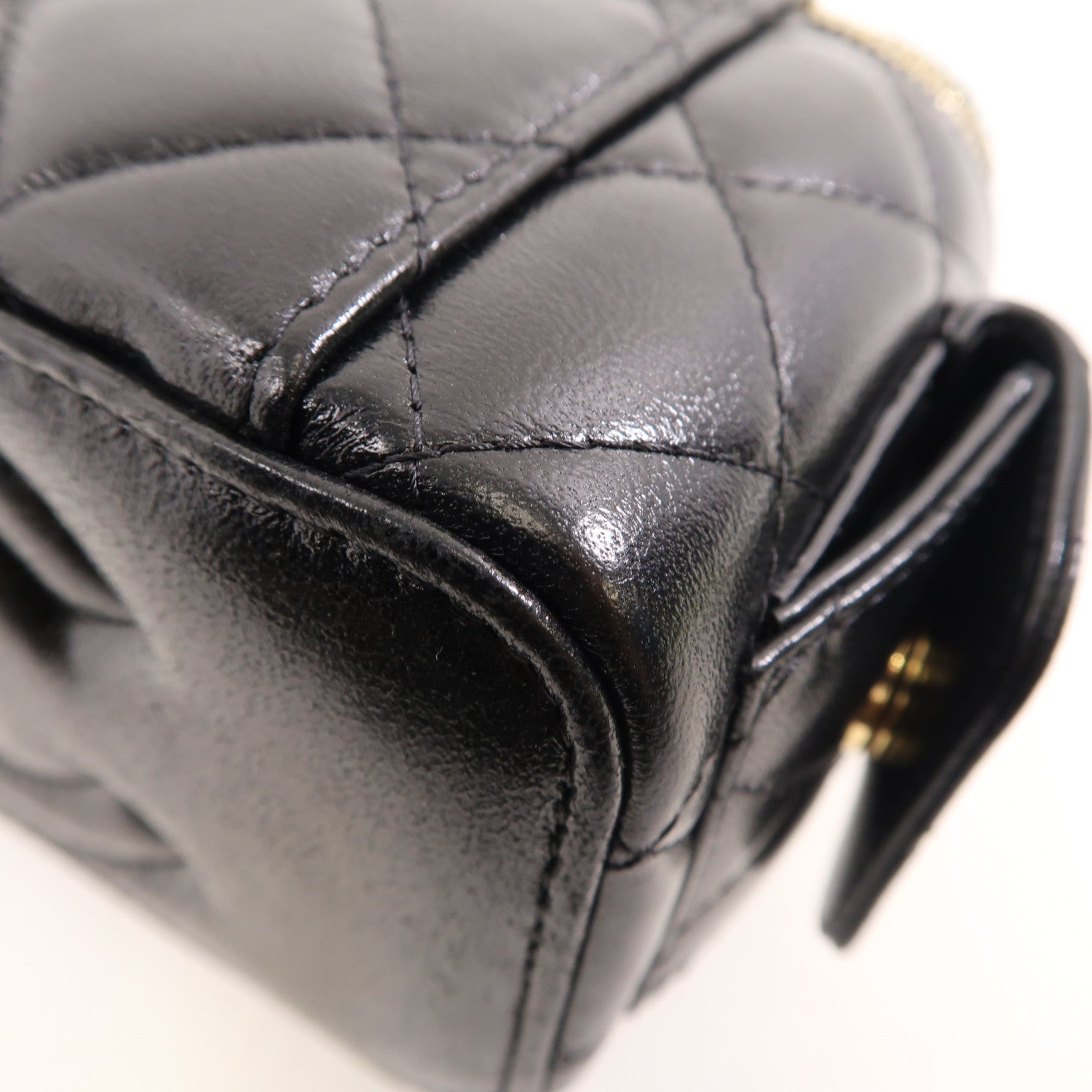 CHANEL 菱格牛皮皮革Vanity Case金扣手挽肩背兩用袋黑色