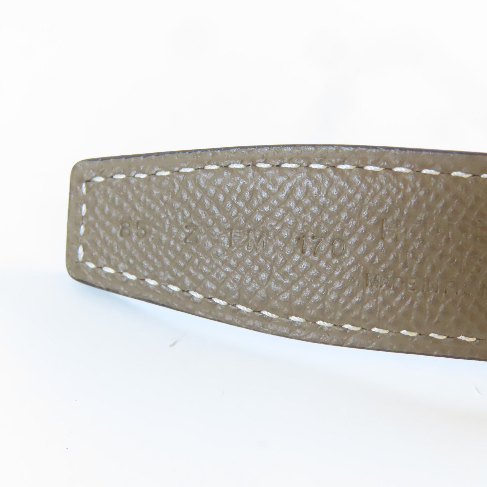 HERMES 牛皮皮革H Belt銀扣皮帶卡其色