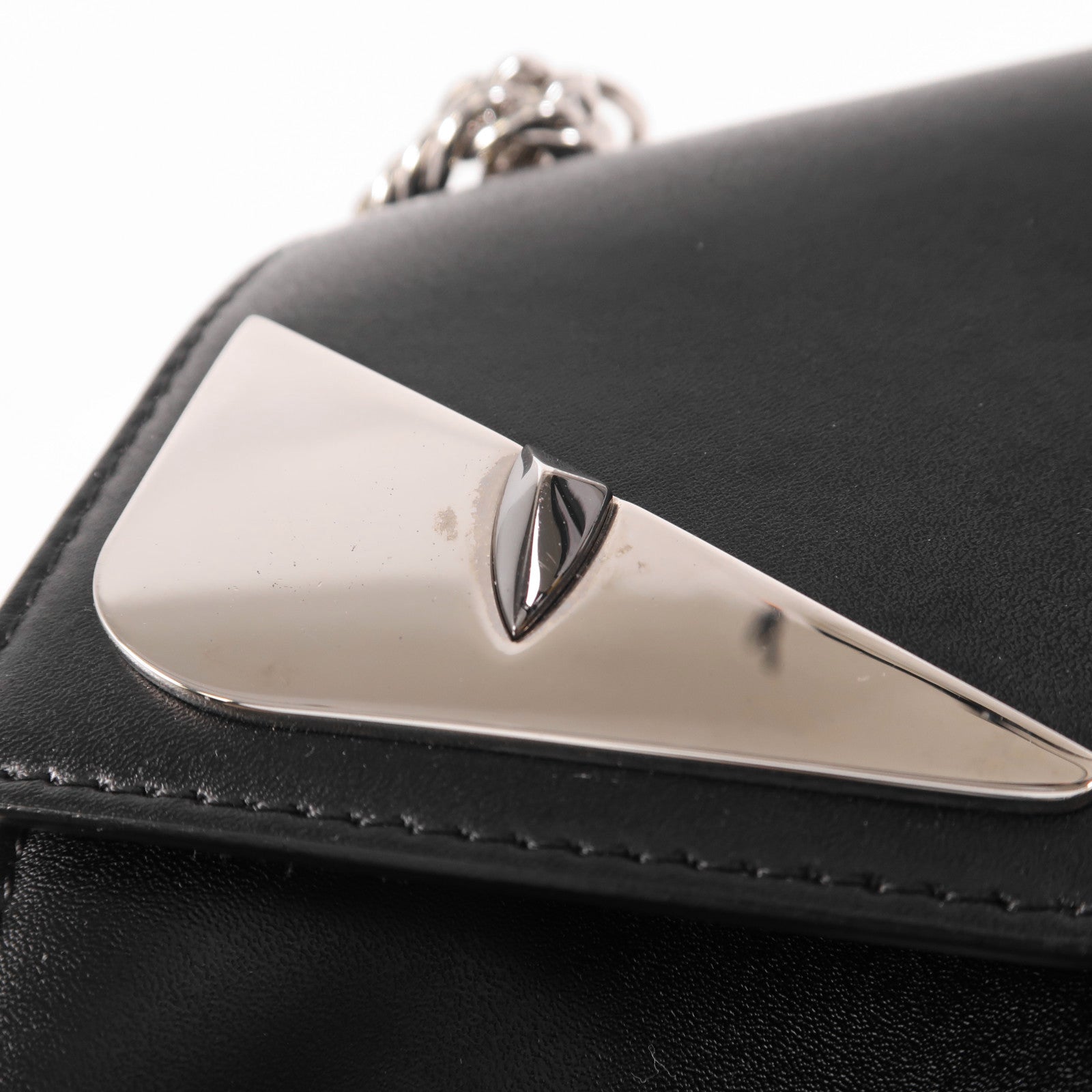 FENDI SHW Kan I Monster Eyes Chain Shoulder Bag 8M381.2SR Calfskin Leather Black