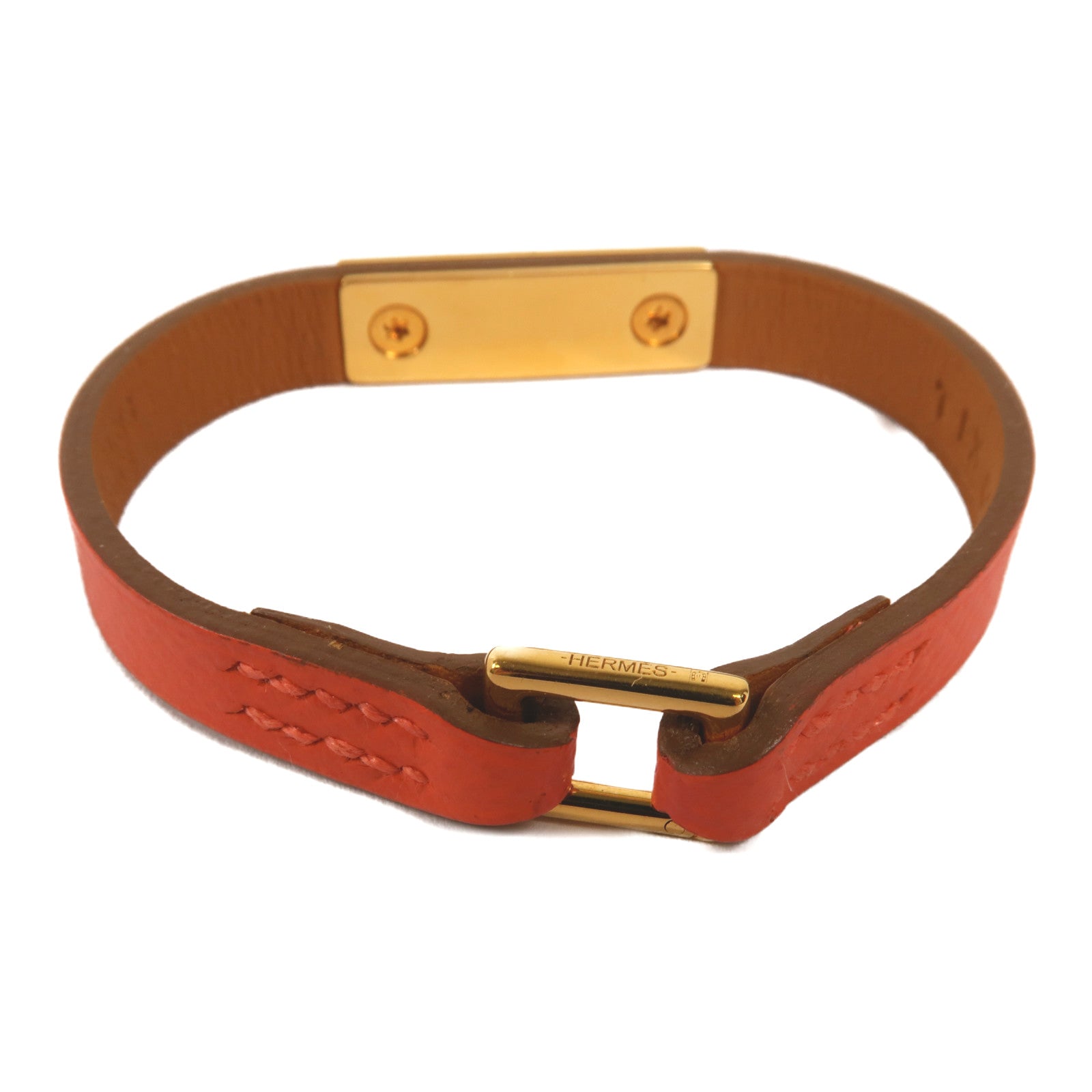 HERMES Epsom皮革Rivale Mini金扣手鐲Rose Jaipur