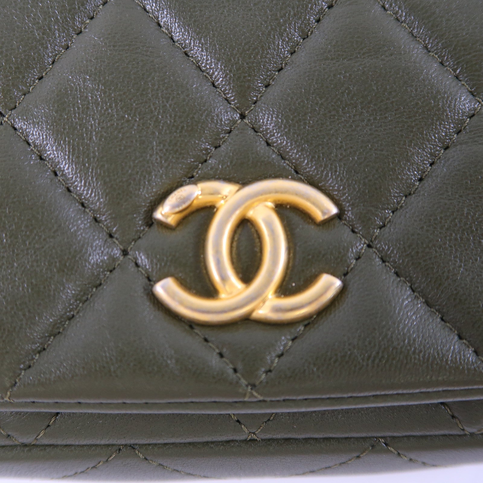CHANEL 菱格羊皮皮革Shoulder Bag金扣鏈帶肩背袋綠色