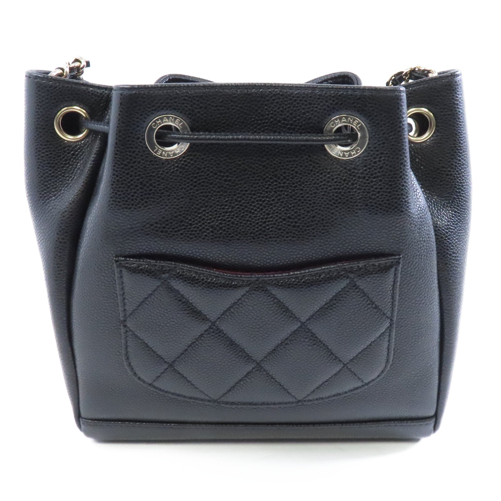 CHANEL Caviar皮革Affinity Bucket金扣鏈帶肩背袋黑色