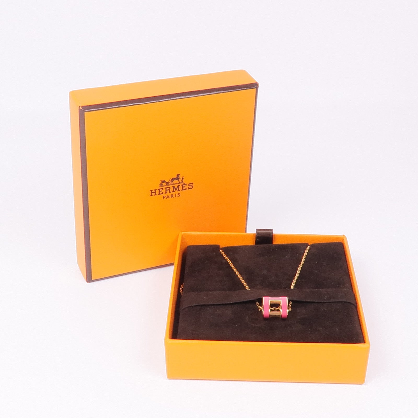 HERMES GHW Pop H Necklace Metal Pink