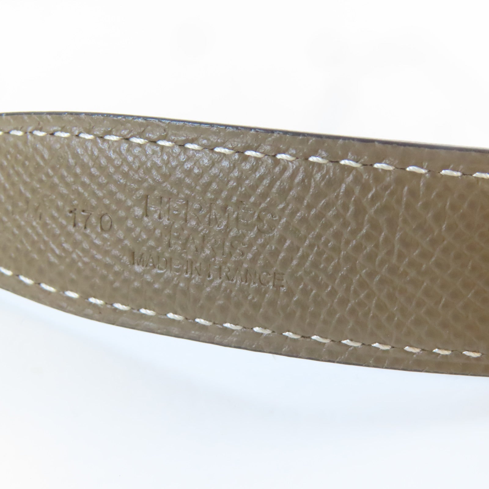 HERMES 牛皮皮革H Belt銀扣皮帶卡其色