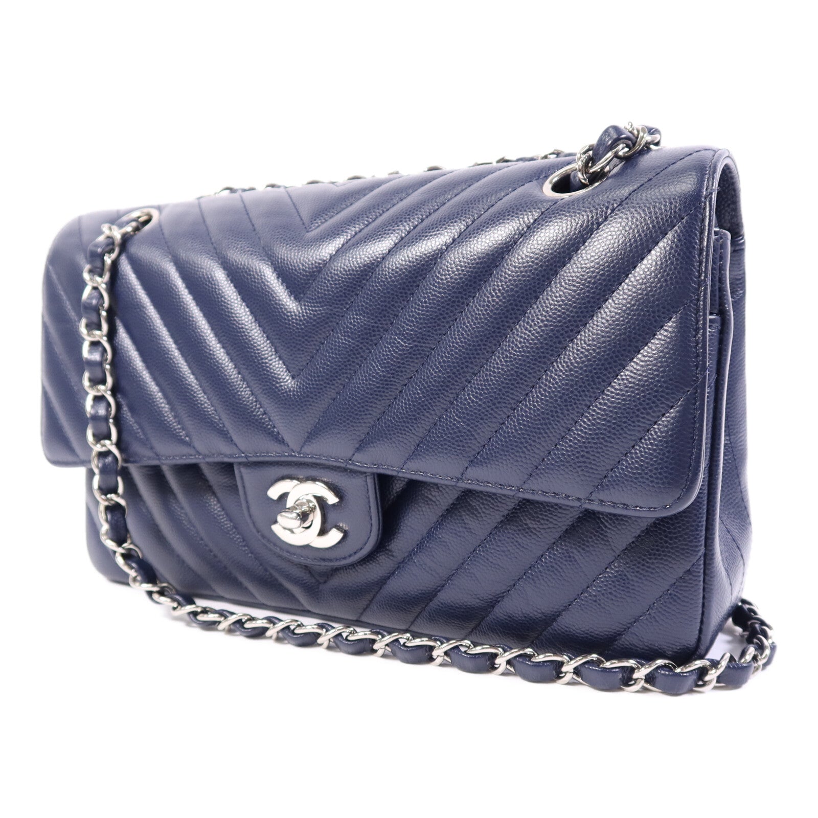 CHANEL 牛皮皮革Classic Flap Chevron銀扣鏈帶肩背袋