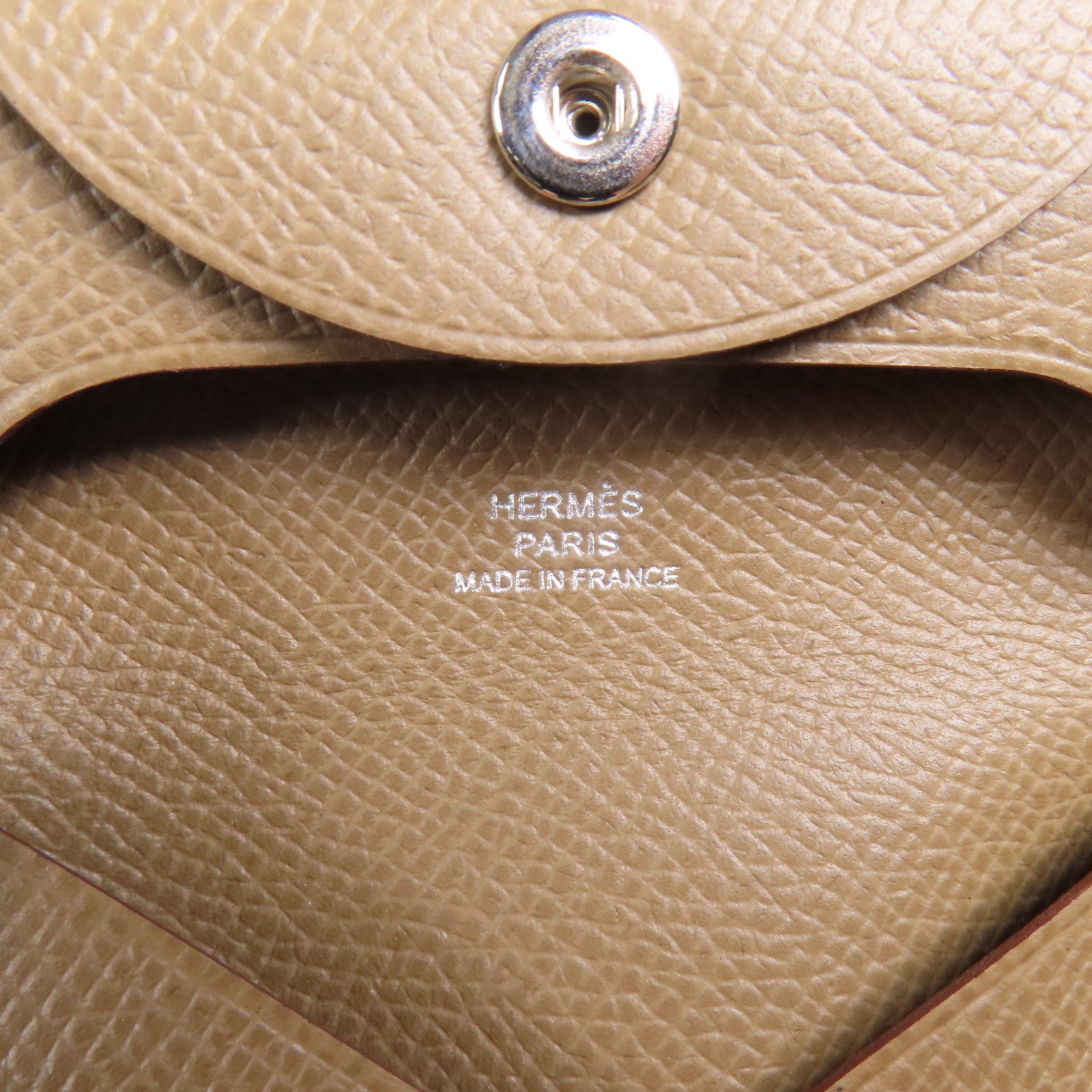 HERMES Epsom皮革Bastia銀扣零錢包Etoupe