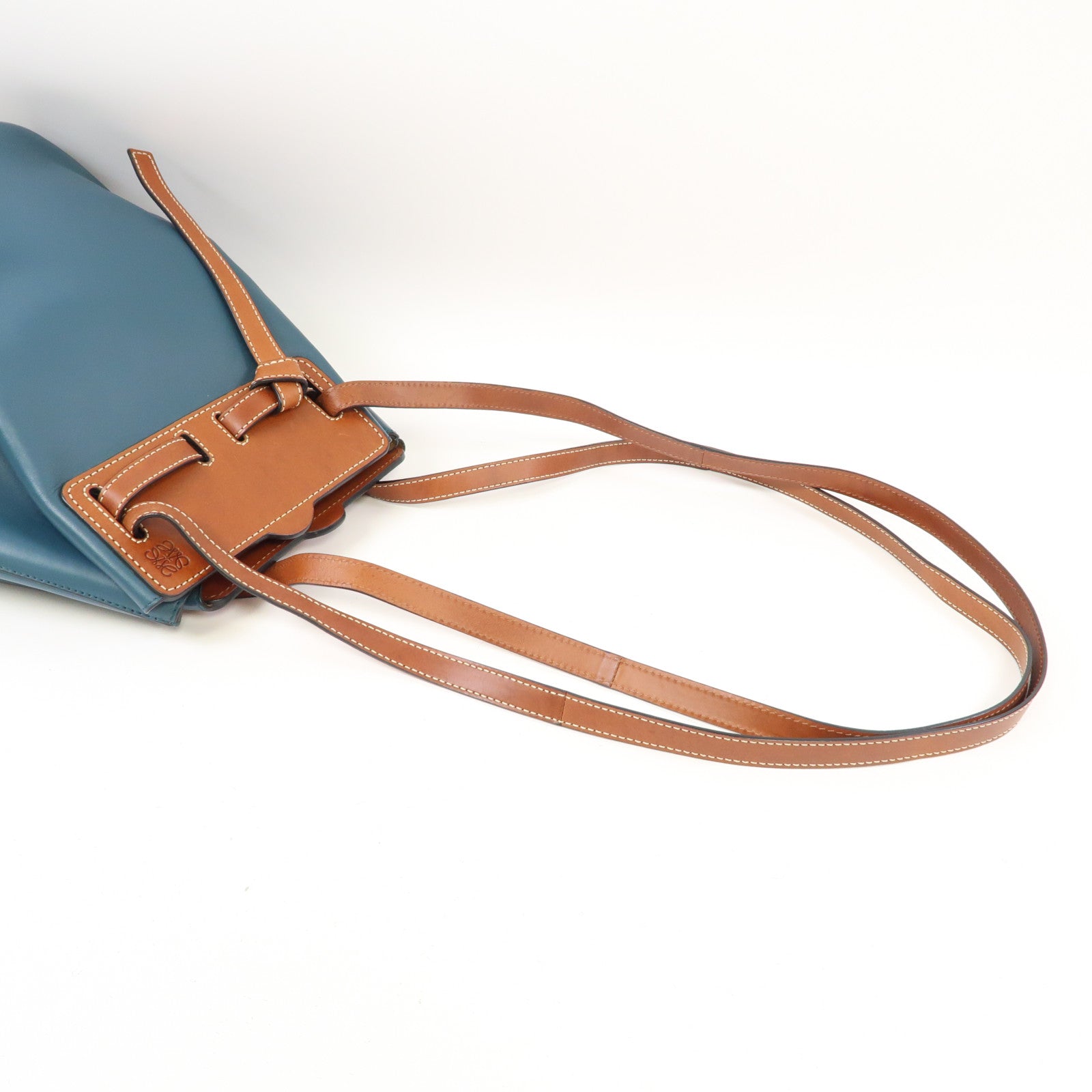 LOEWE 【激減優惠】牛皮皮革Lazo Bucket肩背袋藍色/啡色