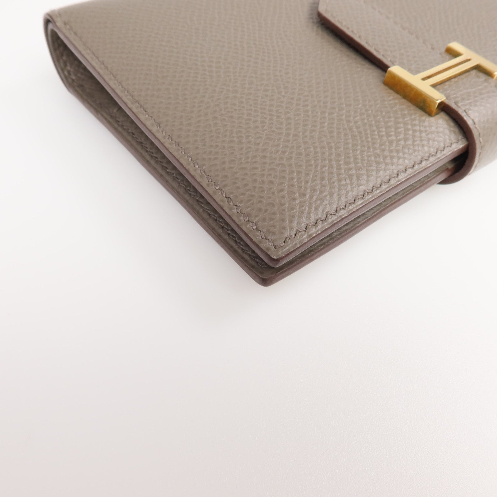 HERMES Epsom皮革Bearn Wallet金扣錢包Etain
