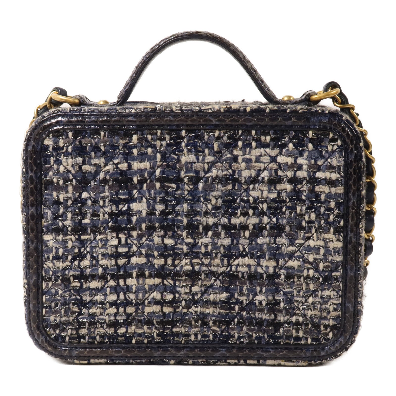 CHANEL Tweed/蛇皮皮革Vanity Case鏈帶手挽肩背兩用袋