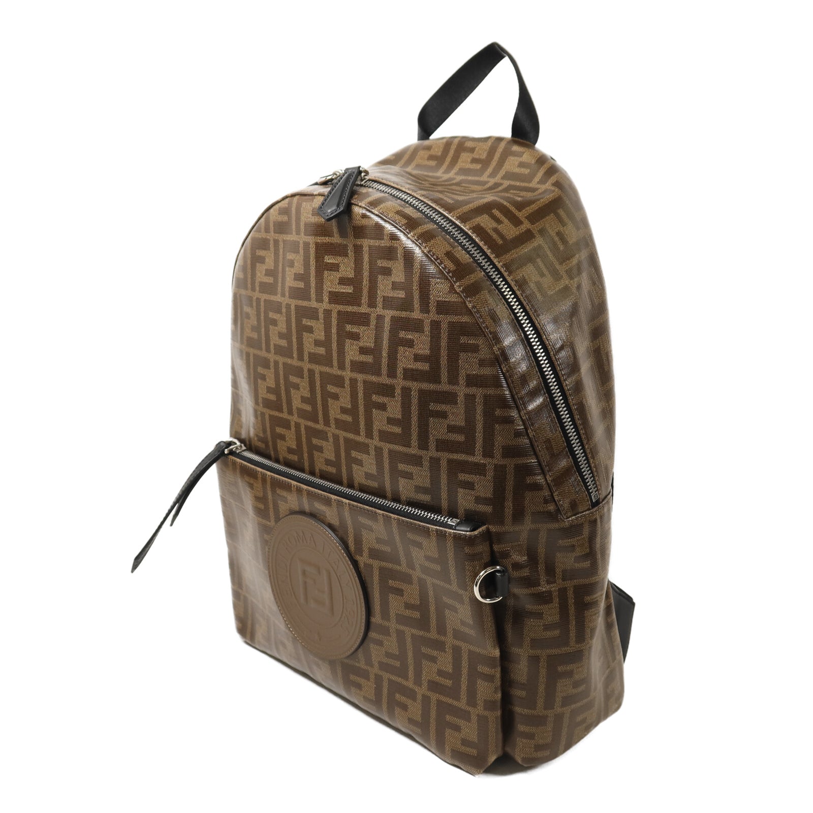 FENDI 塗層帆布Rucksack銀扣背包