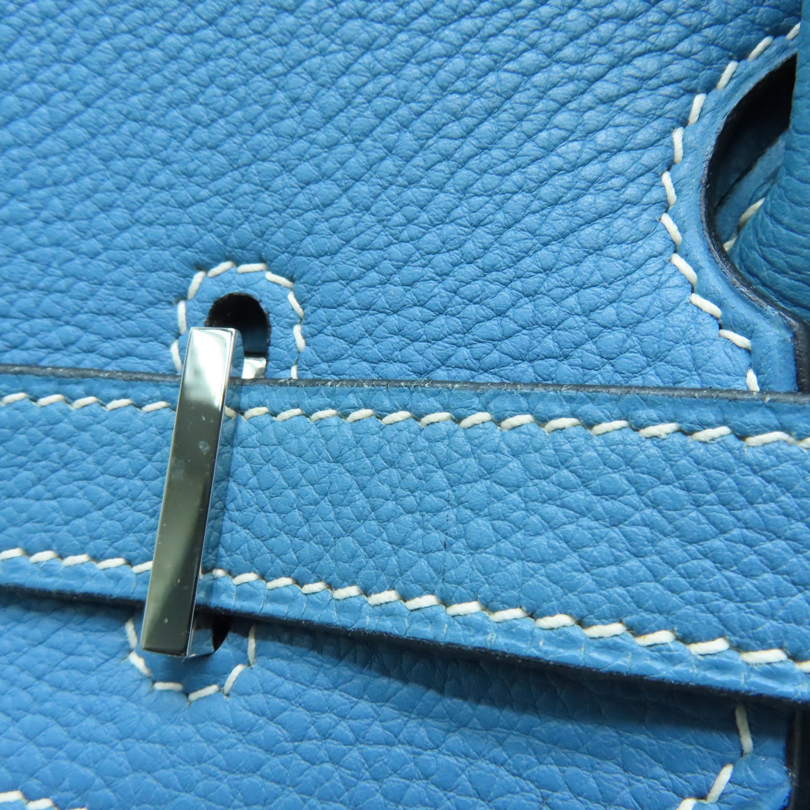 HERMES Togo Leather Birkin 35 Silver Buckle Handle Bag Bule Jean Blue