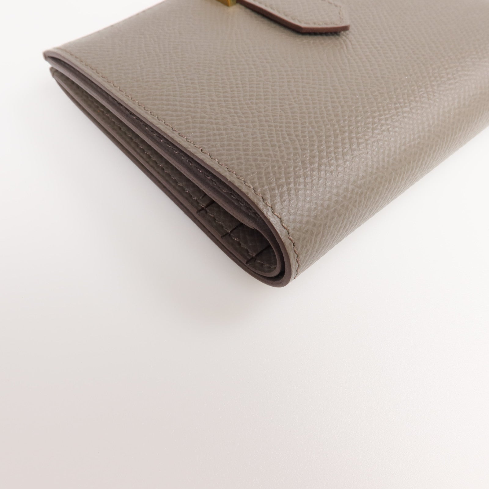 HERMES Epsom皮革Bearn Wallet金扣錢包Etain