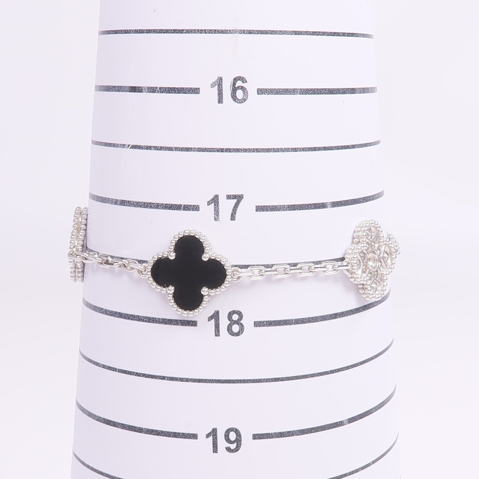 Van Cleef & Arpels 18K白金Vintage Alhambra Bracelet 5 Motifs縞瑪瑙/鑽石手鏈