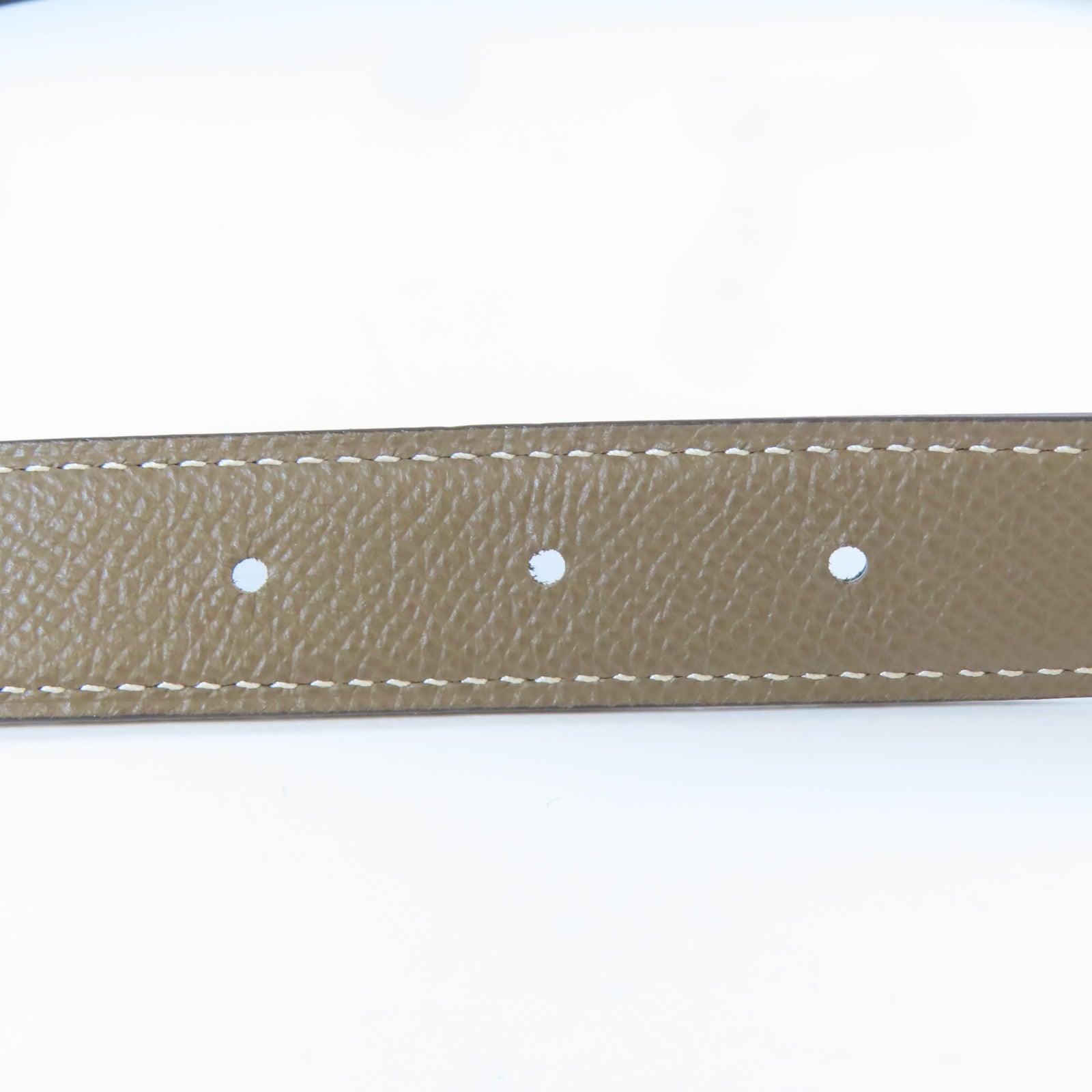 HERMES 牛皮皮革H Belt銀扣皮帶卡其色