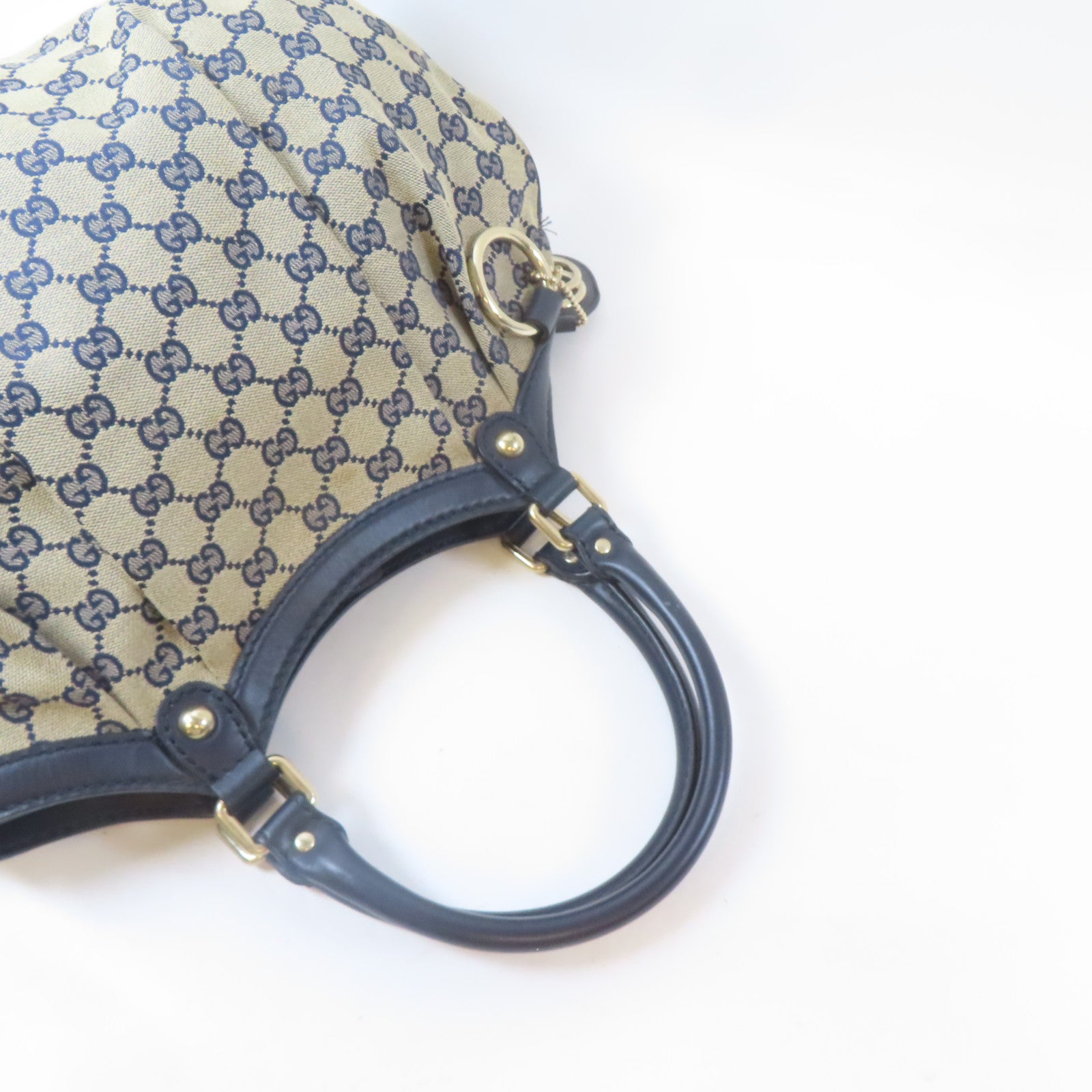 GUCCI 【激減優惠】帆布GG Sukey Canvas Handbag金扣肩背袋啡色/藍色