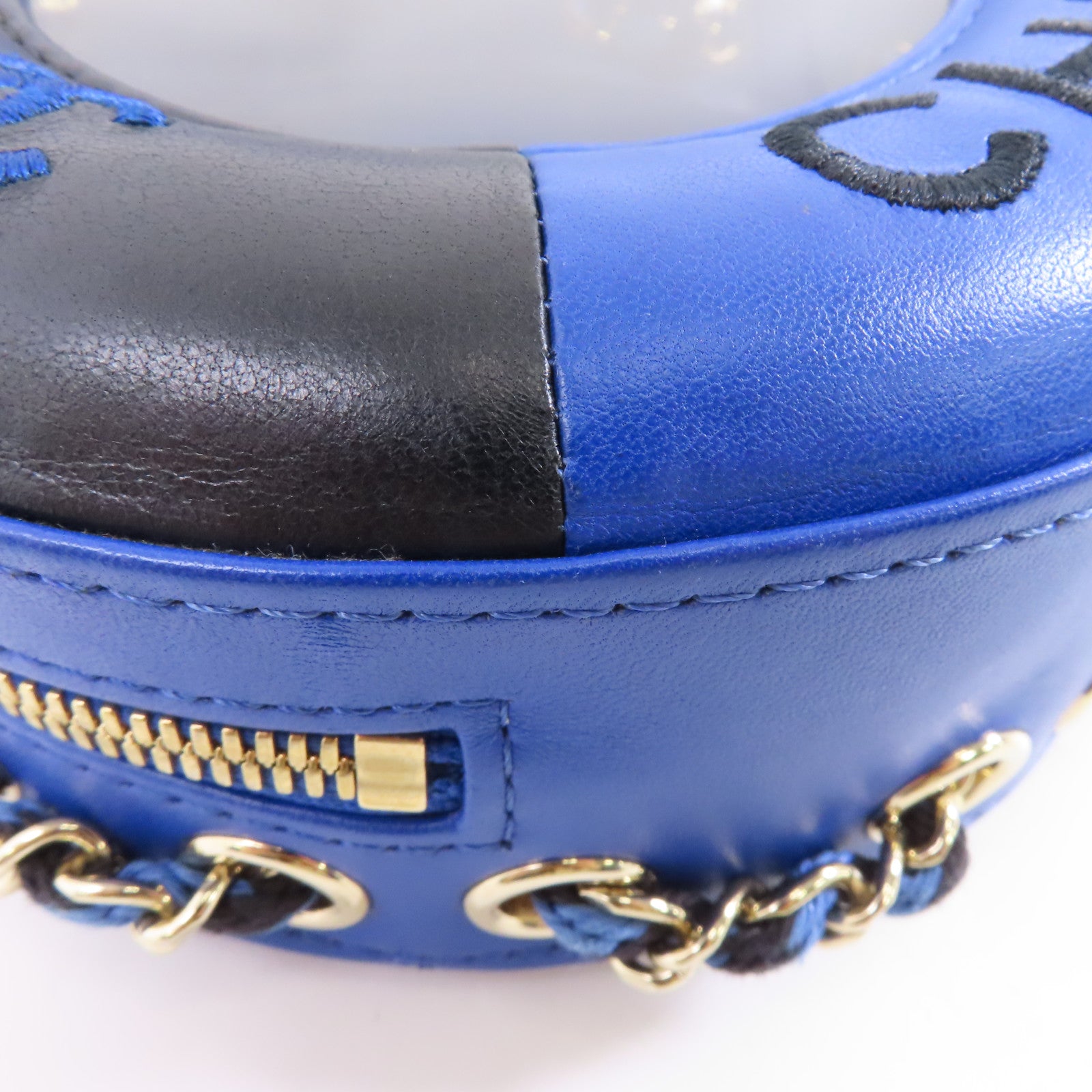 CHANEL 【激減優惠】羊皮皮革Chain Shoulder金扣鏈帶肩背袋深藍色/黑色