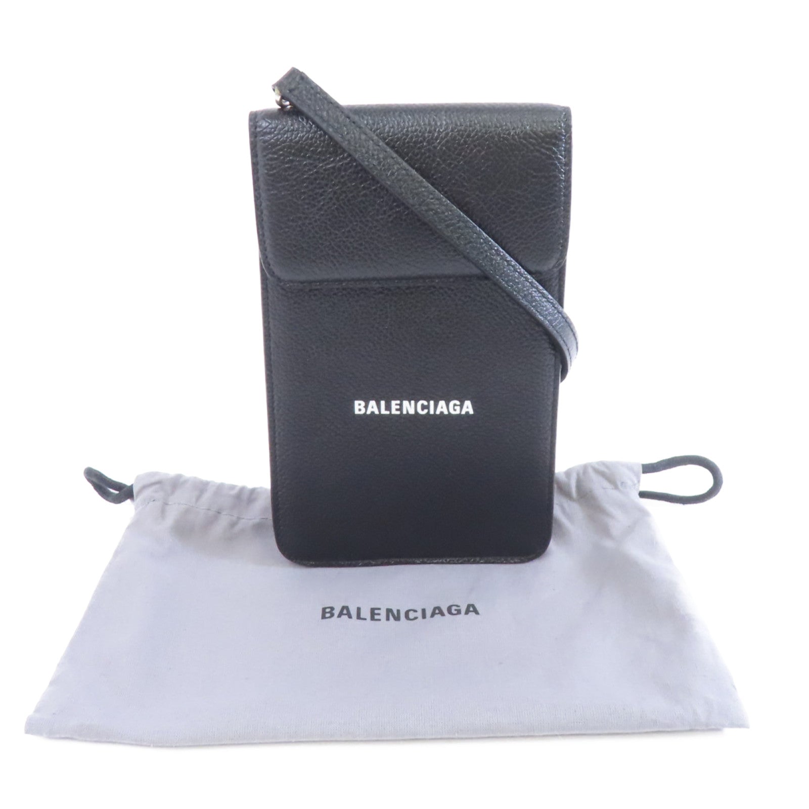 BALENCIAGA 牛皮皮革Cash Phone Card Holder銀扣現金手機和卡包黑色