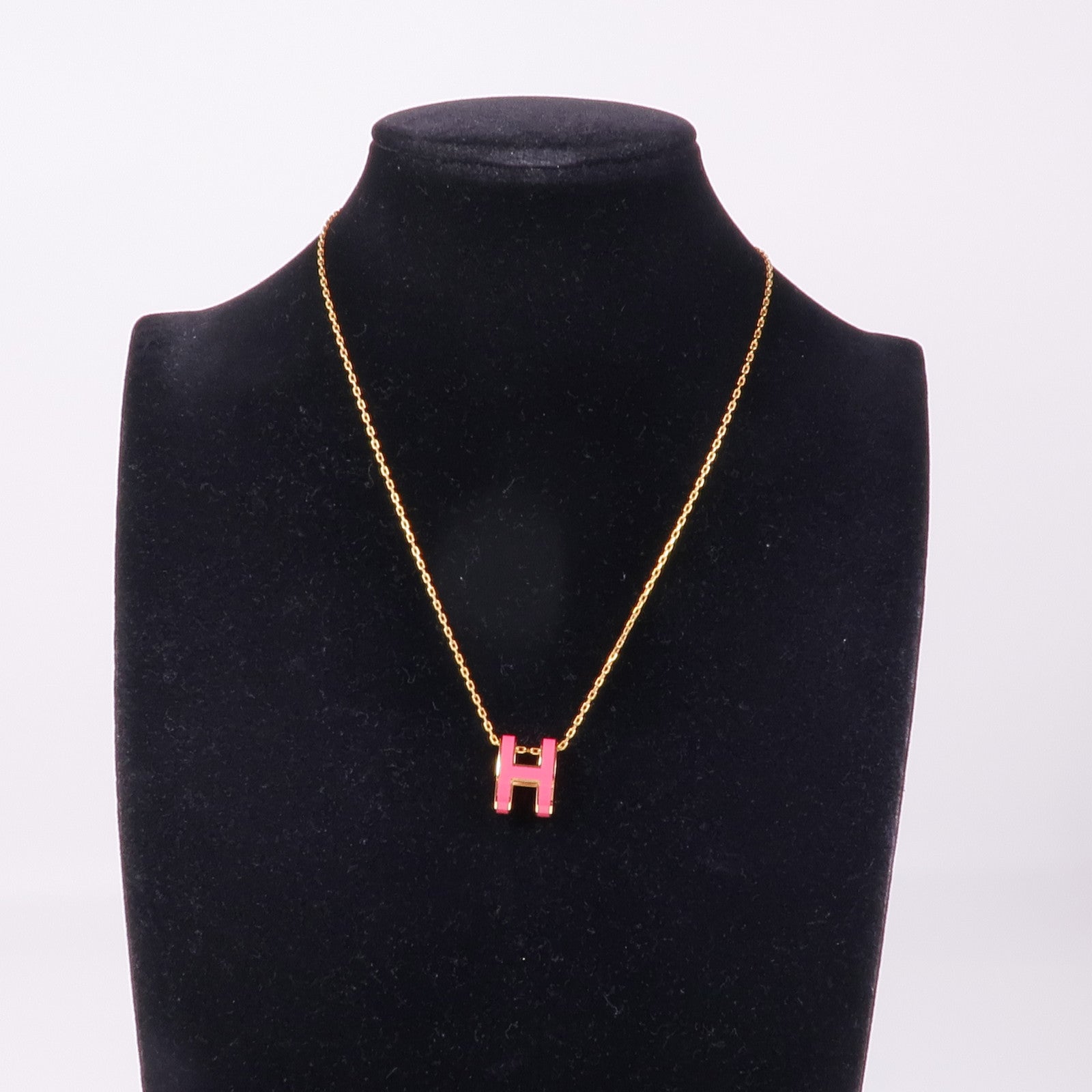 HERMES GHW Pop H Necklace Metal Pink