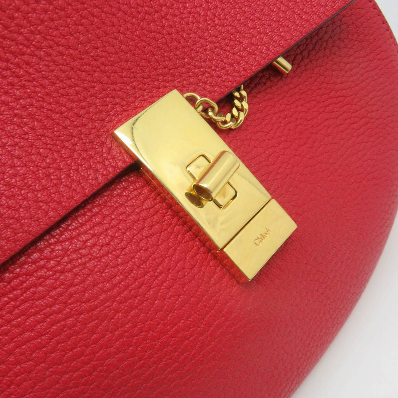 Chloe 【激減優惠】羊皮皮革Drew Shoulder Bag金扣鏈帶肩背袋紅色