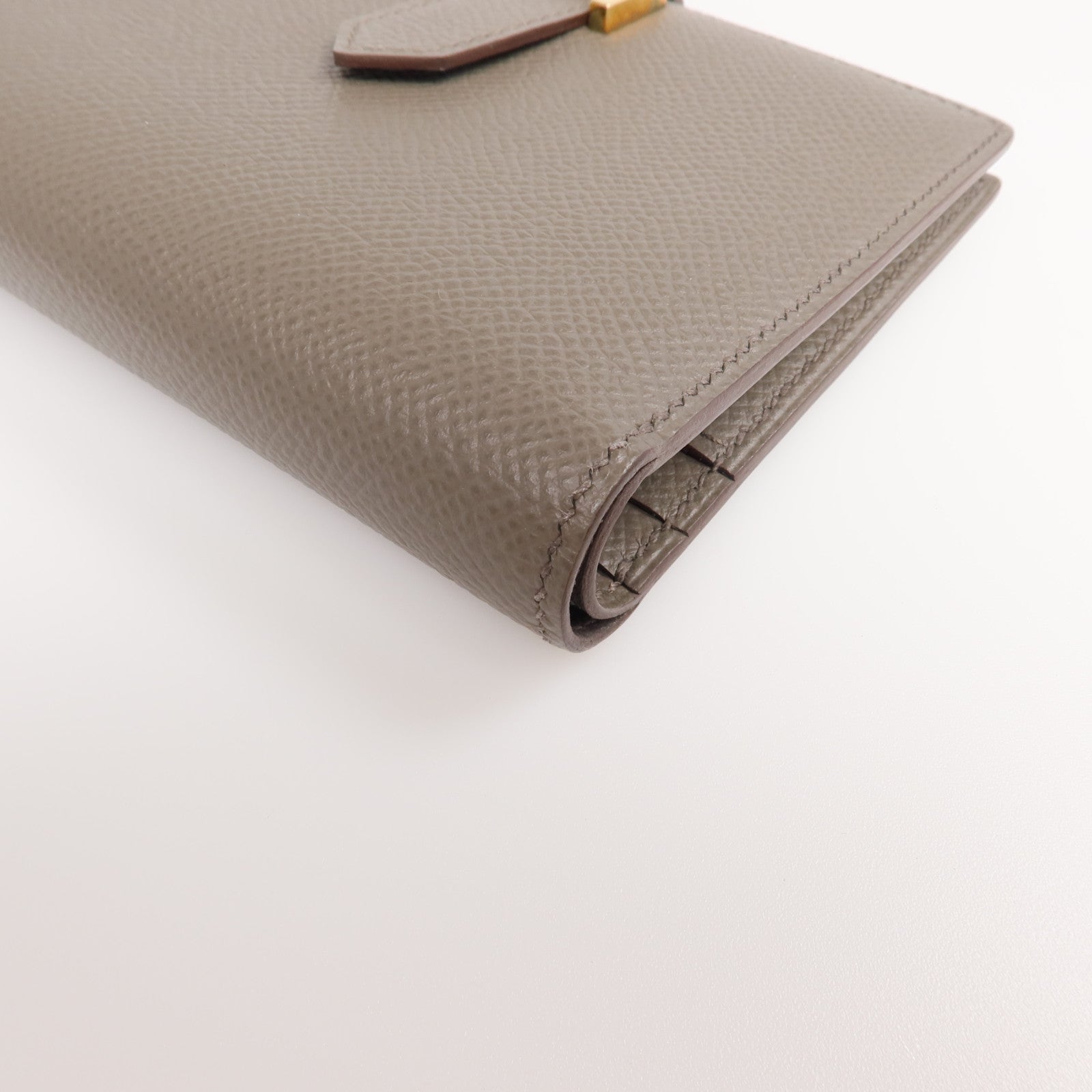 HERMES Epsom皮革Bearn Wallet金扣錢包Etain