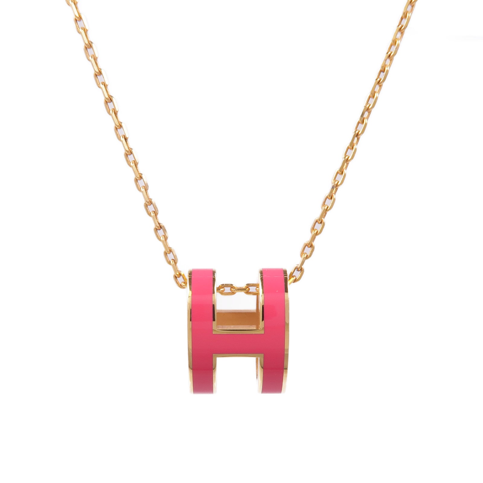 HERMES GHW Pop H Necklace Metal Pink