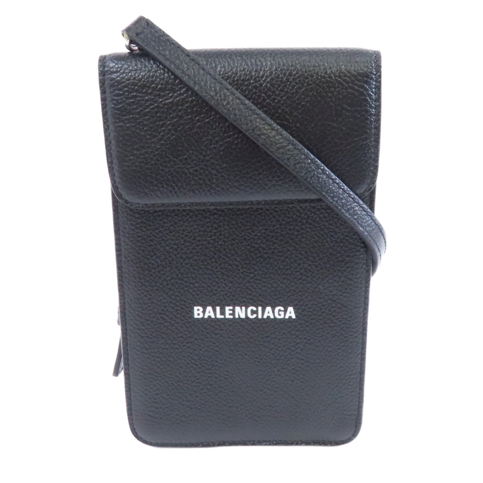 BALENCIAGA 牛皮皮革Cash Phone Card Holder銀扣現金手機和卡包黑色