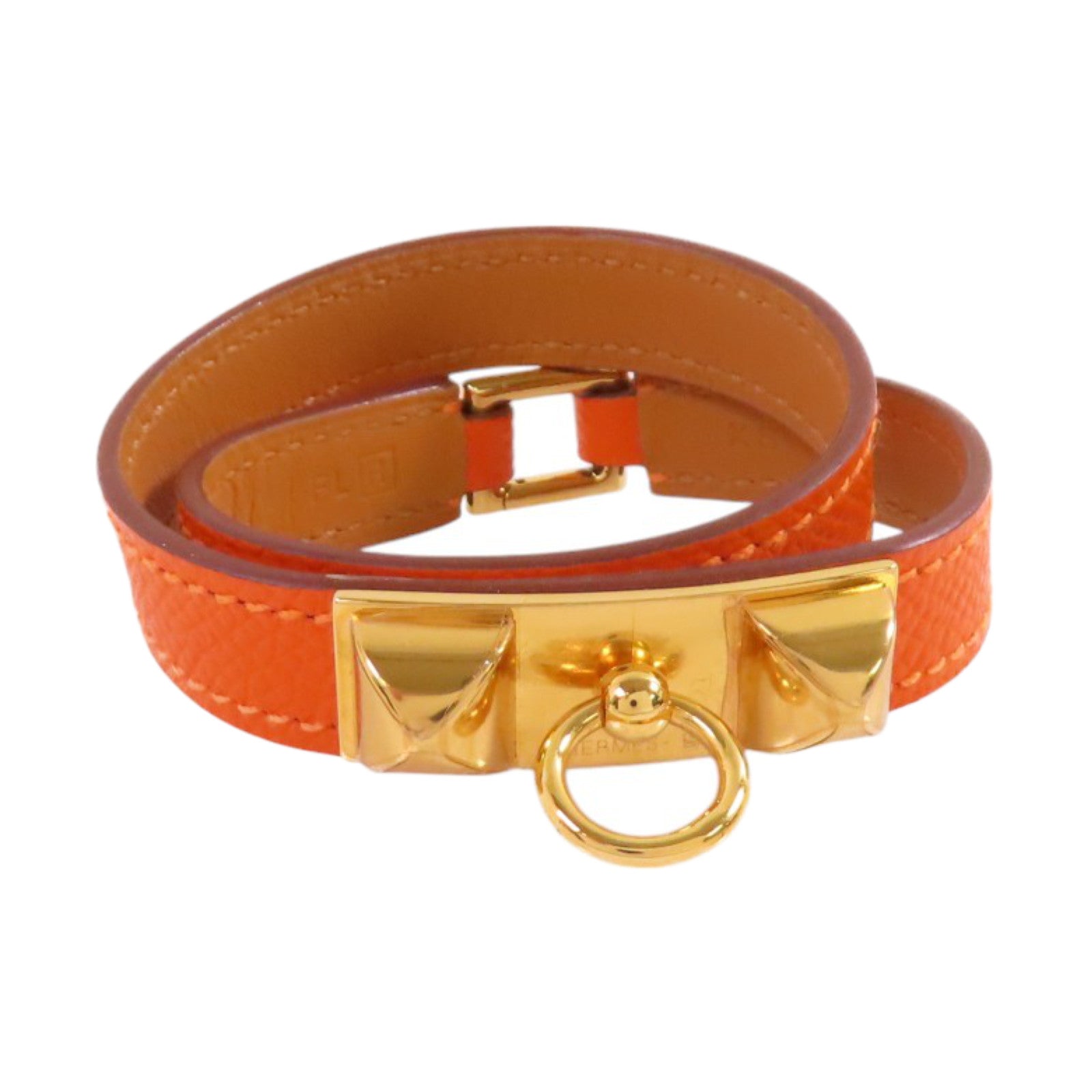 HERMES Epsom皮革Rivale Double Tour Bracelet金扣手鏈