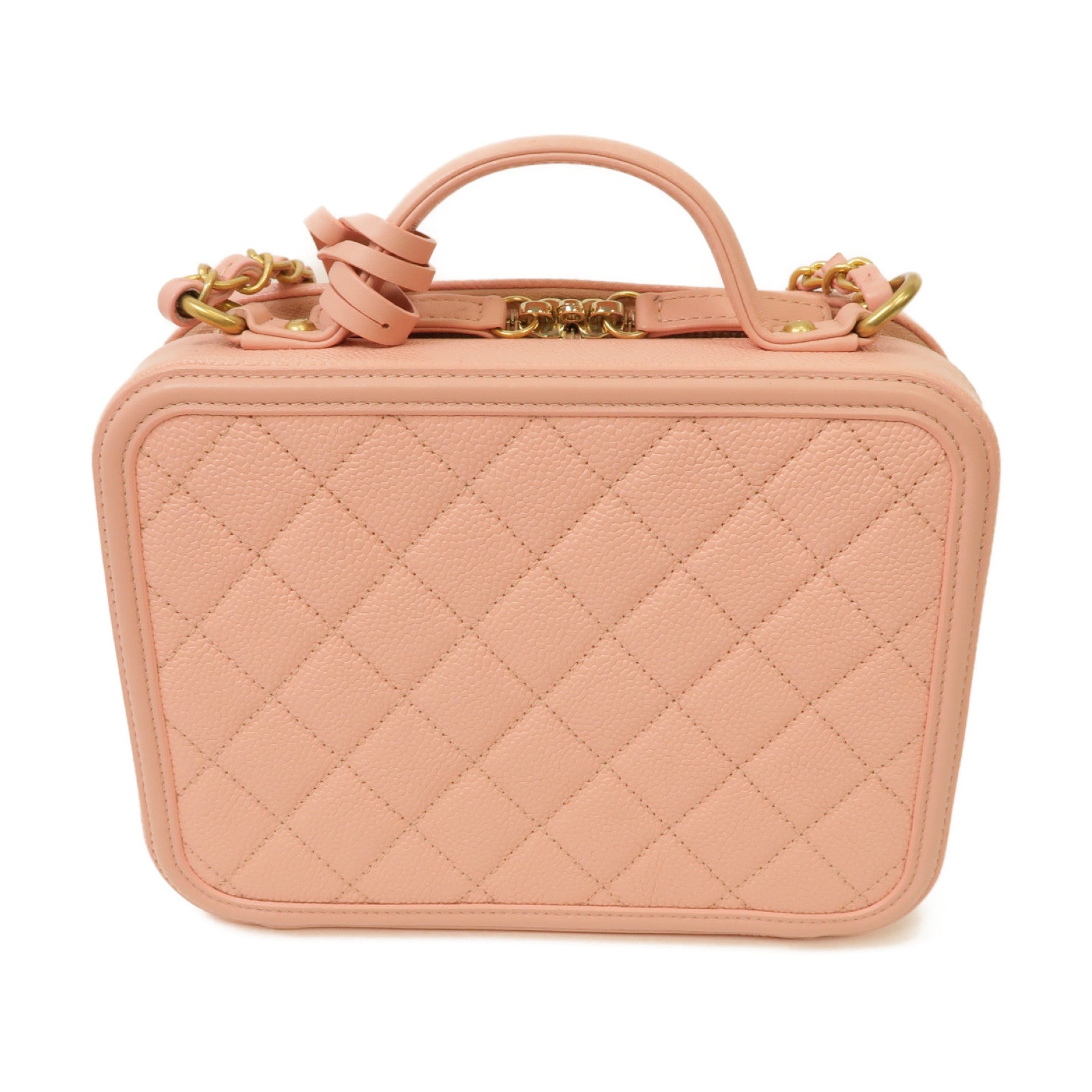 CHANEL 【激減優惠】菱格Caviar皮革Filigree Vanity Case金扣手挽肩背兩用袋粉紅色