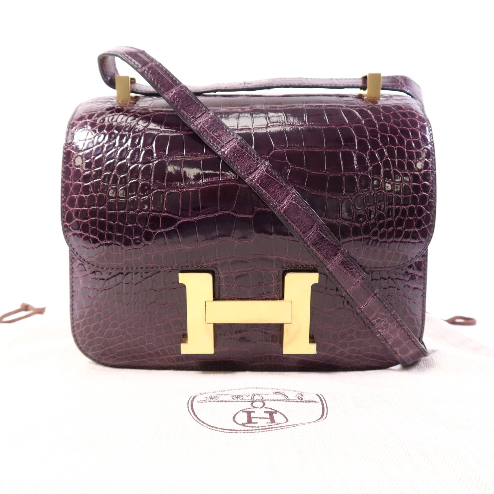 HERMES Niloticus皮革Constance 24金扣肩背袋Amethyst