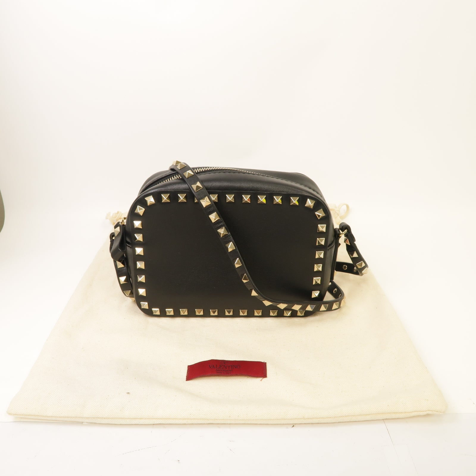 Valentino 牛皮皮革Shoulder Bag金扣肩背袋黒色