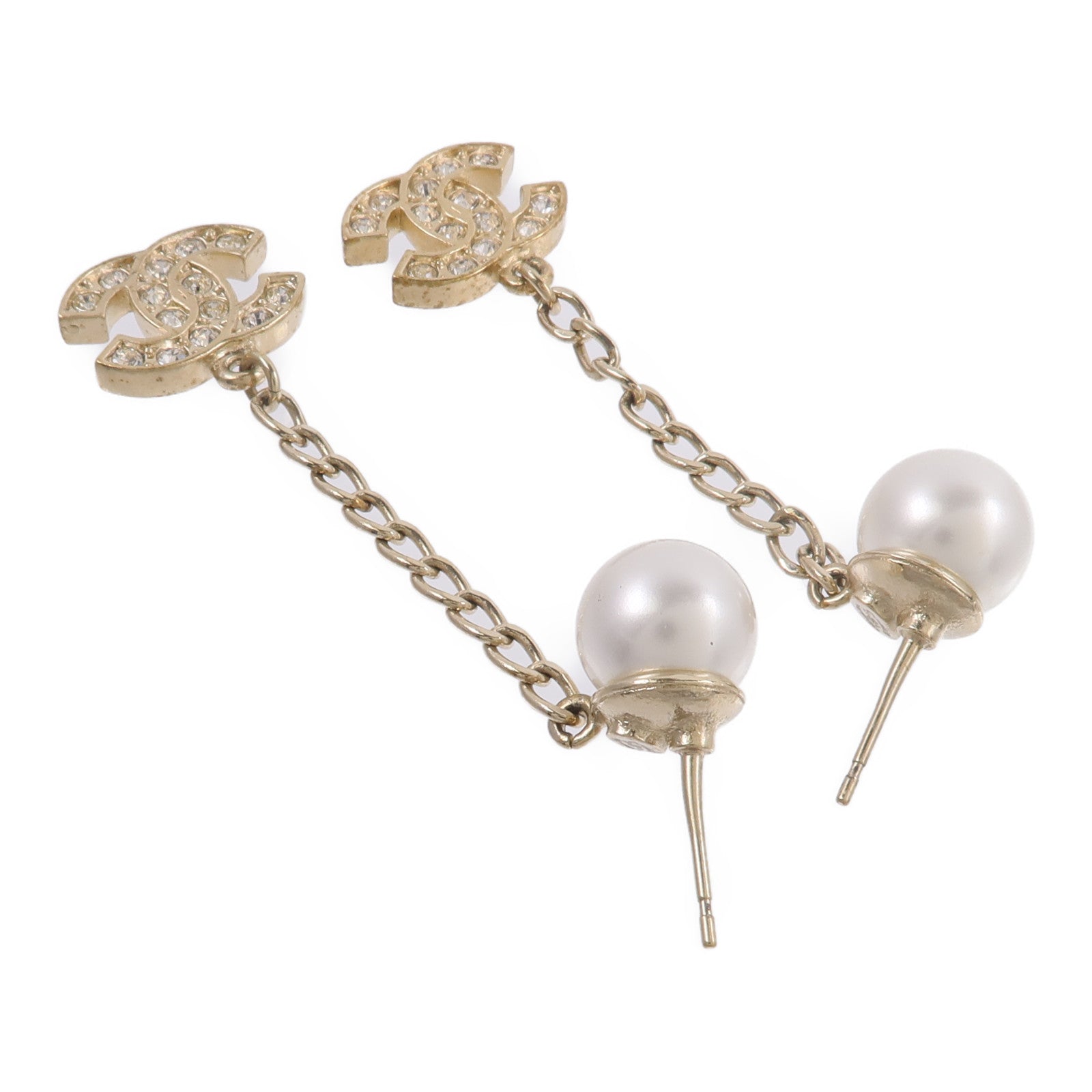 CHANEL 金屬CC Crystal Dangle Piercing Earrings耳環