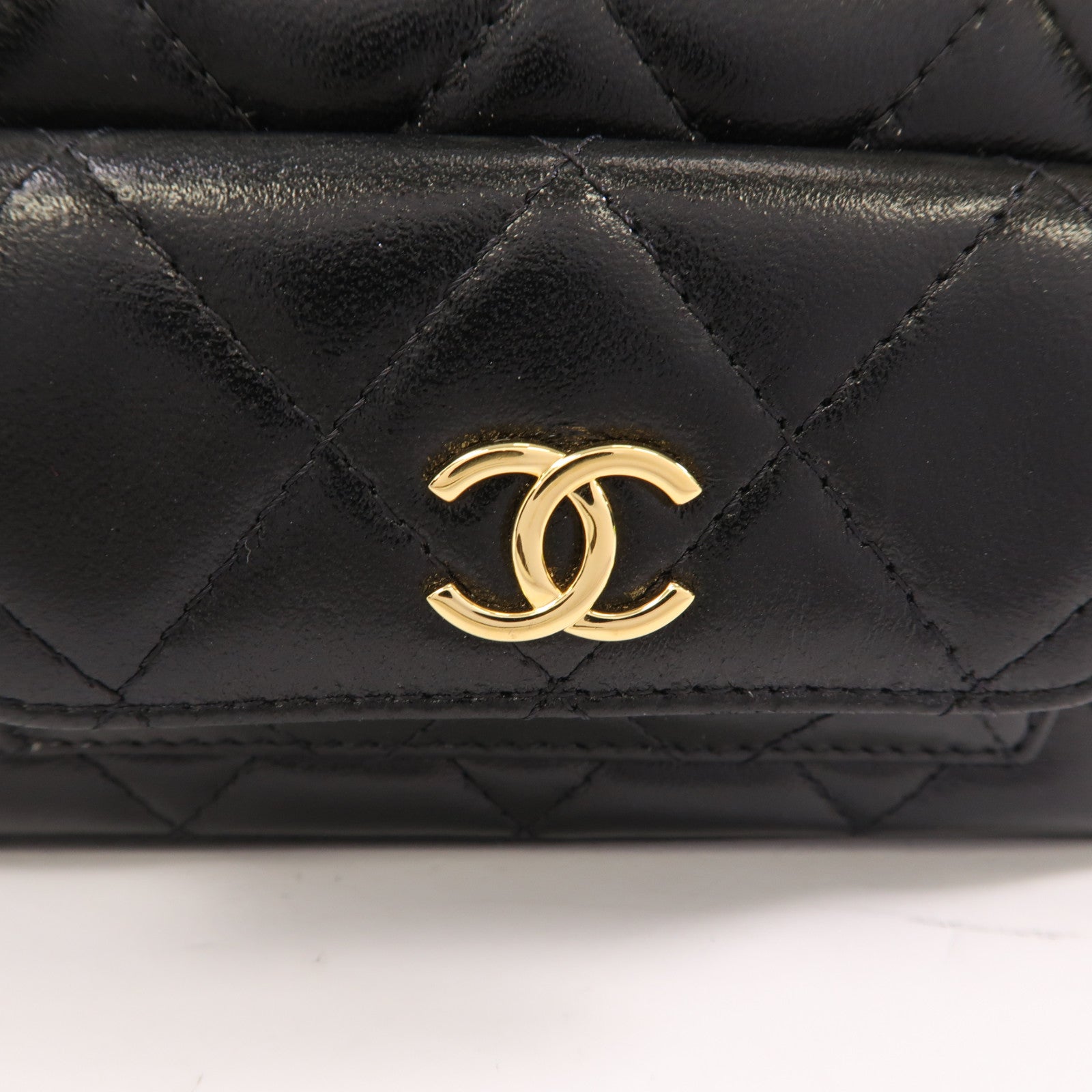 CHANEL 菱格牛皮皮革Vanity Case金扣手挽肩背兩用袋黑色