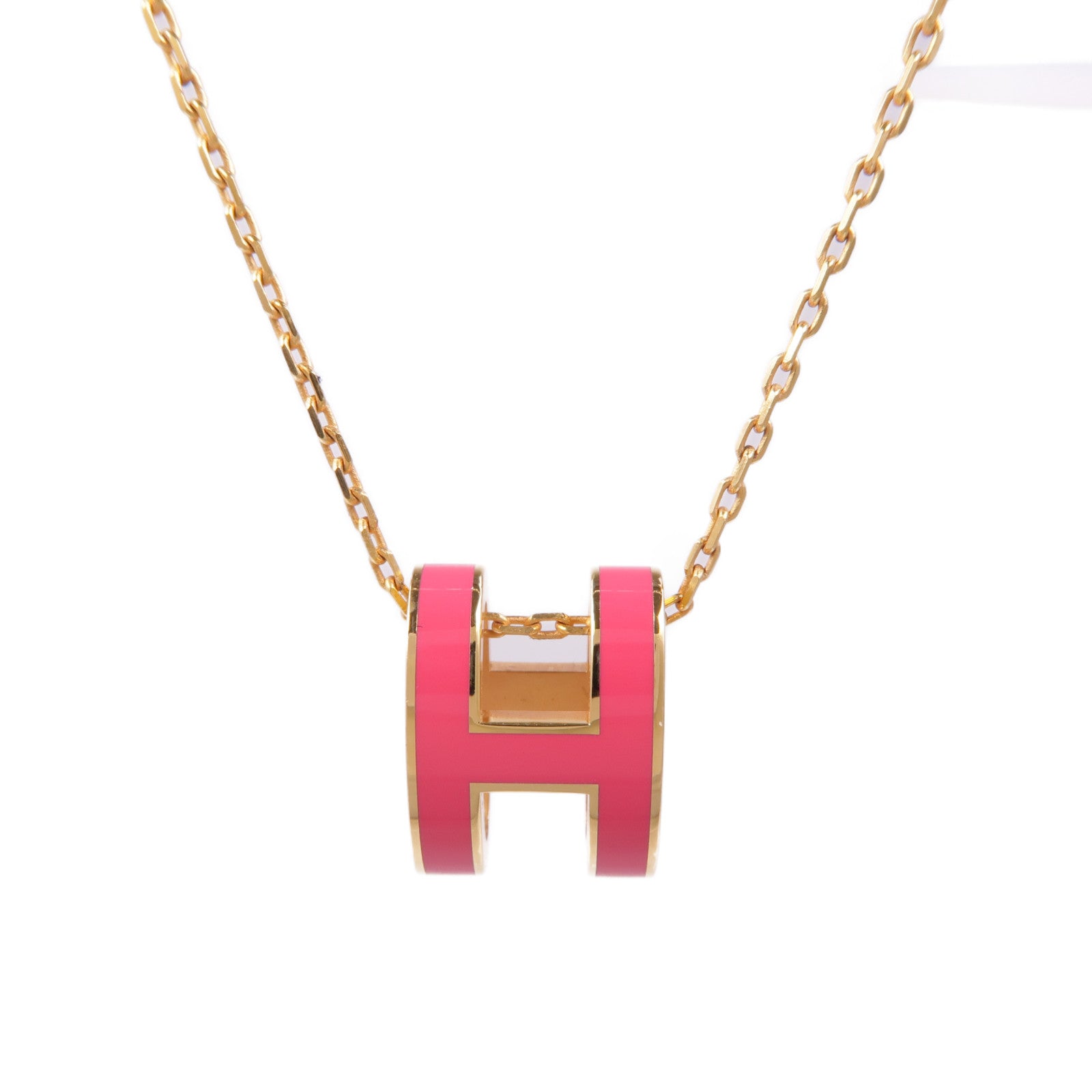 HERMES GHW Pop H Necklace Metal Pink