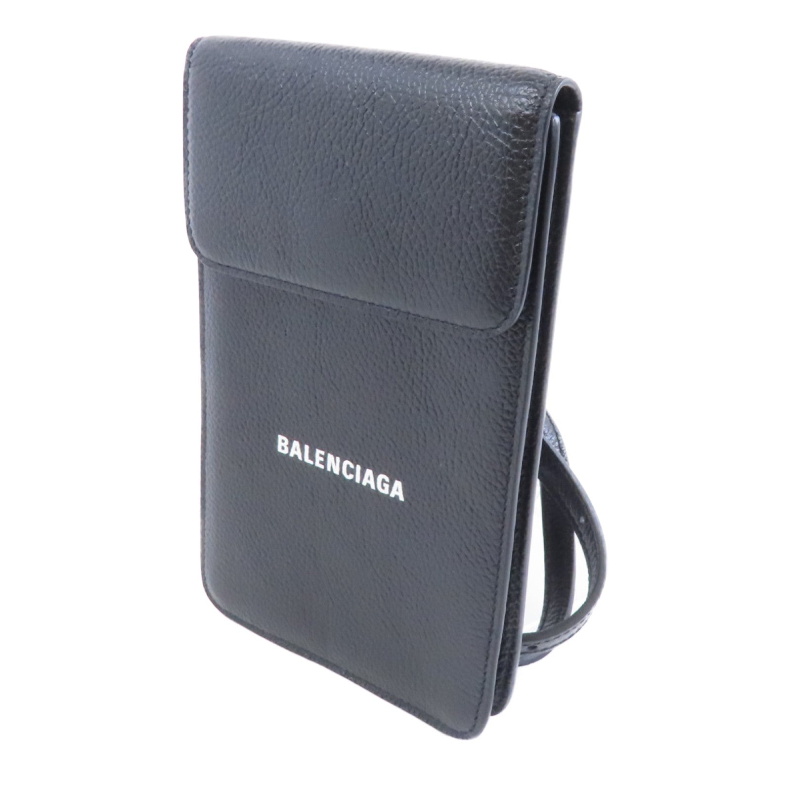 BALENCIAGA 牛皮皮革Cash Phone Card Holder銀扣現金手機和卡包黑色