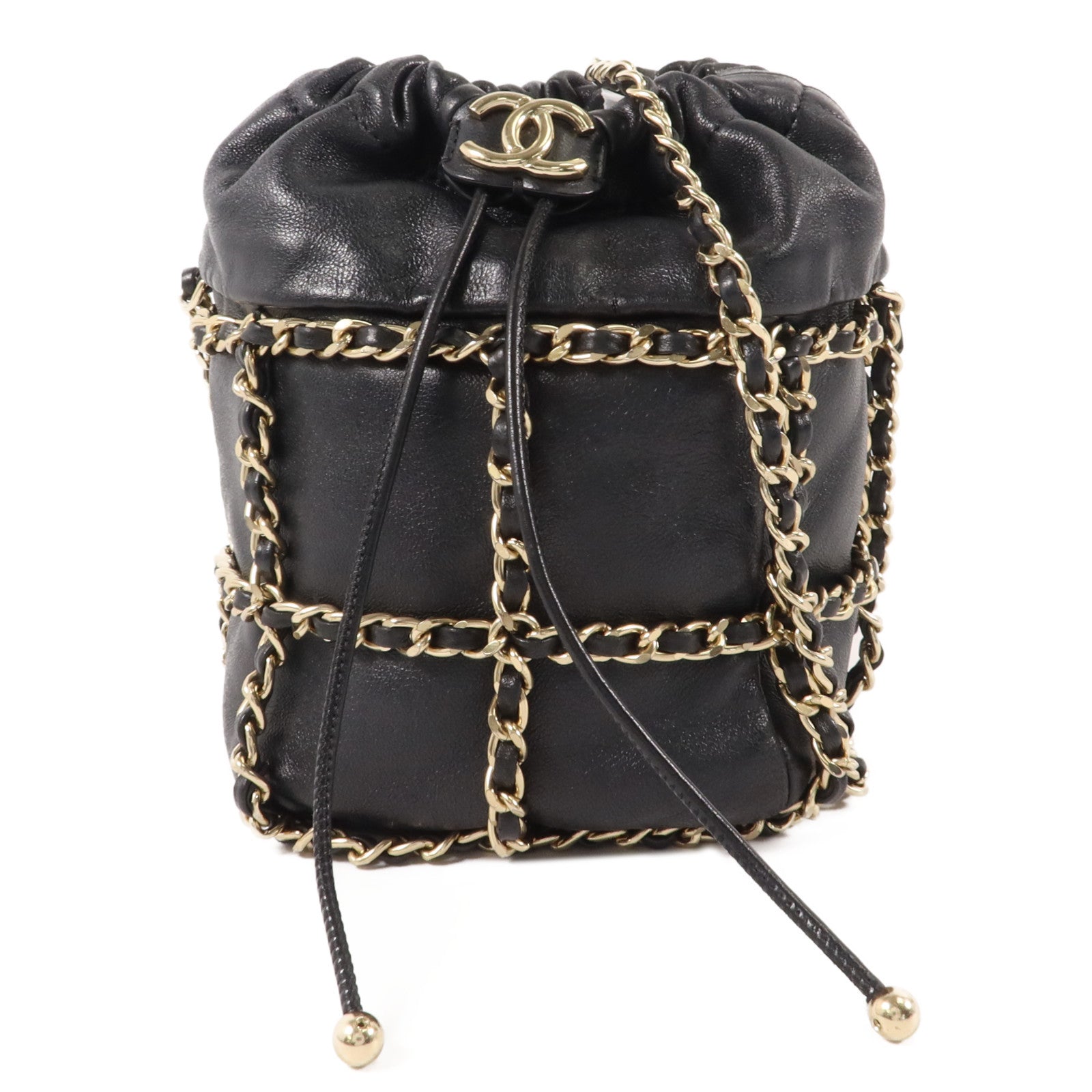 CHANEL 羊皮皮革Drawstring Chain Shoulder鏈帶肩背袋