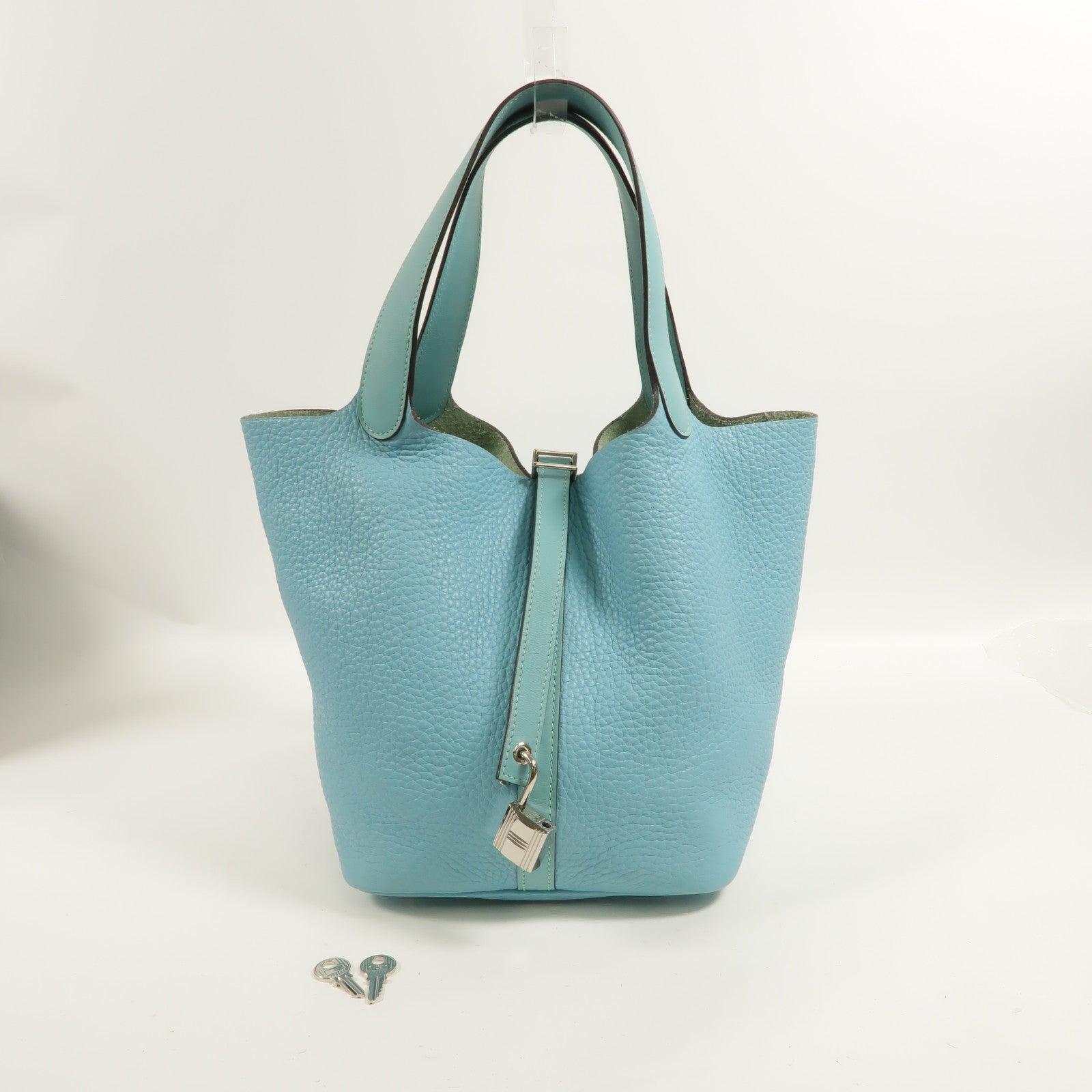 HERMES Clemence皮革/Swift皮革Picotin MM手挽袋Bleu Saint