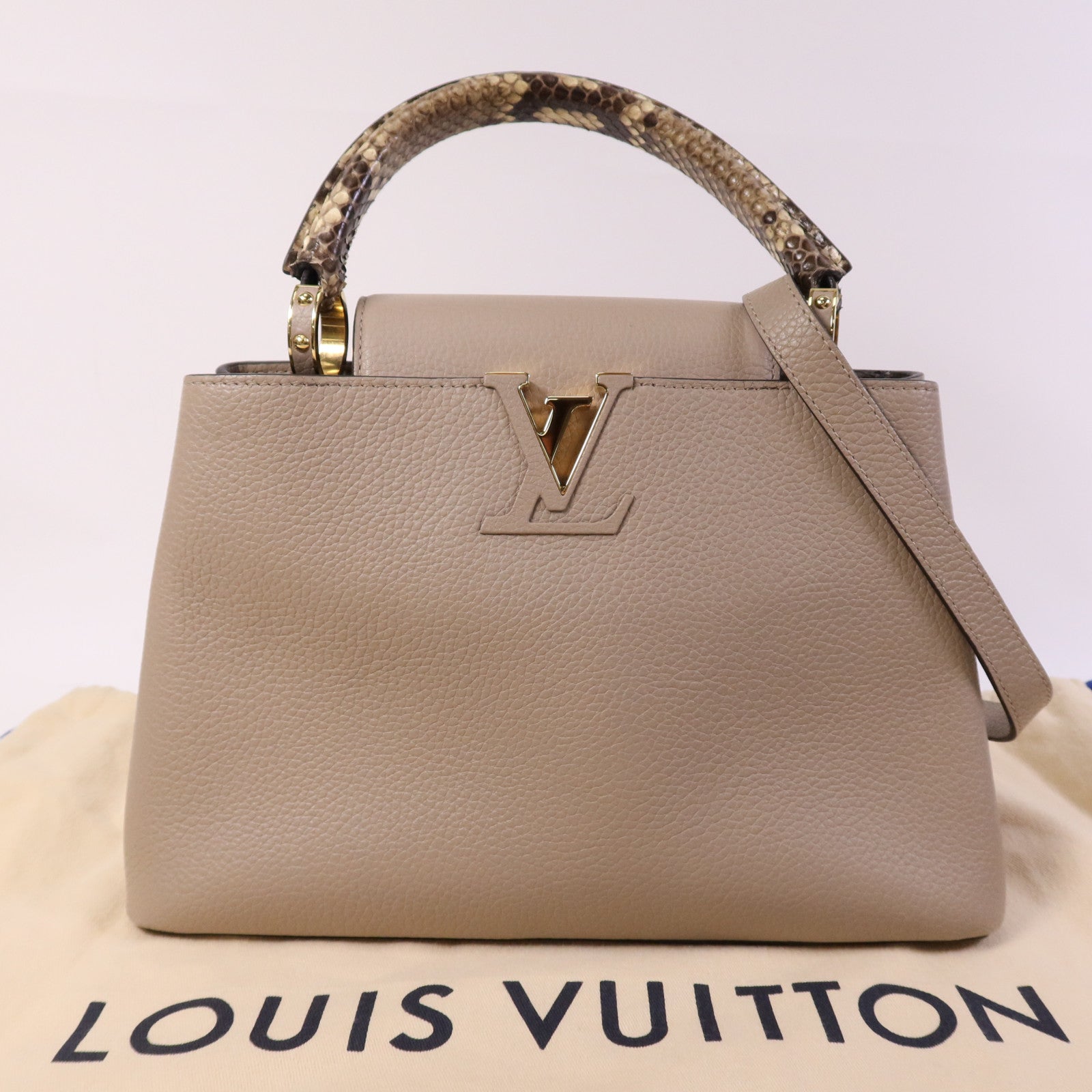 LOUIS VUITTON 【激減優惠】Taurillon/蛇皮皮革Capucines MM金扣手挽肩背兩用袋