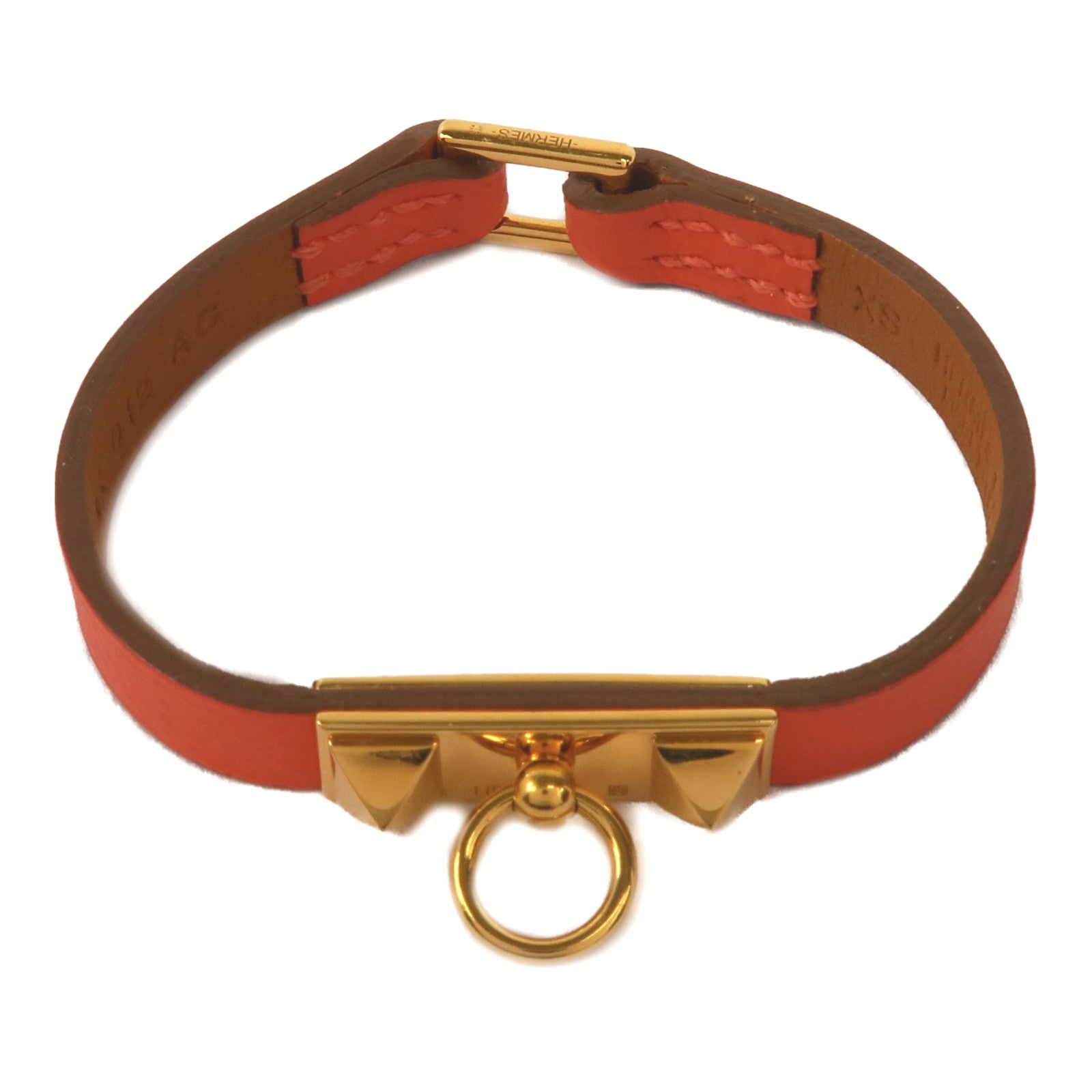 HERMES Epsom皮革Rivale Mini金扣手鐲Rose Jaipur