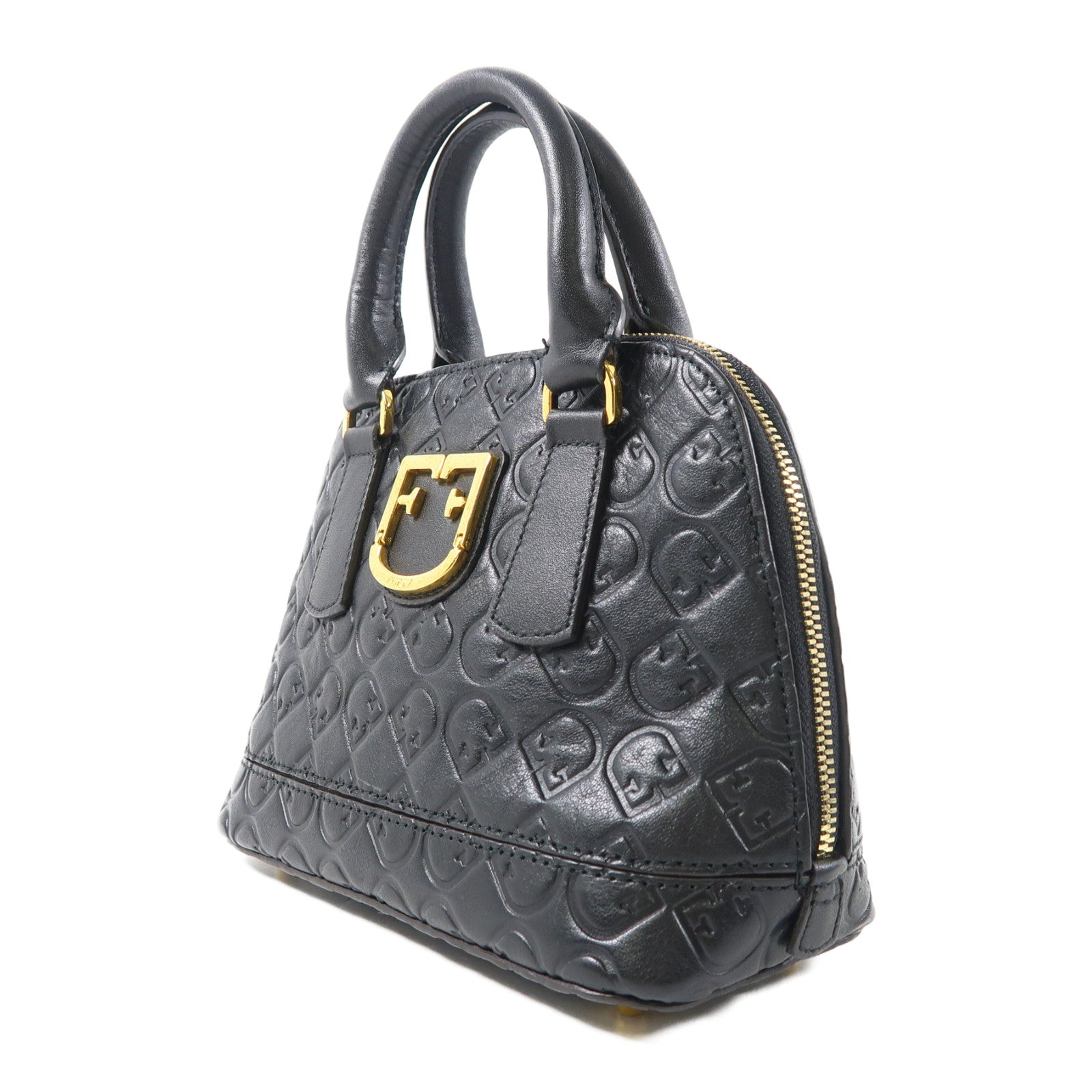 Furla 牛皮皮革2Way Bag金扣手挽肩背兩用袋黑色