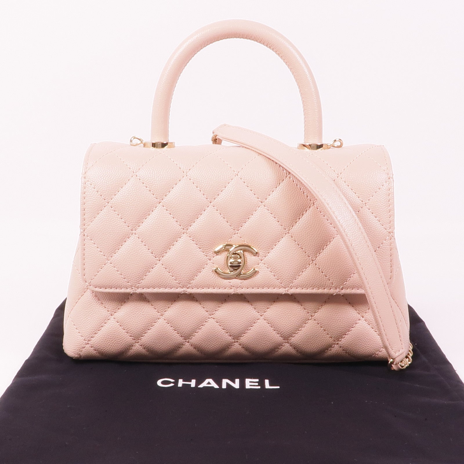 CHANEL 牛皮皮革Coco Handle Small金扣手挽肩背兩用袋