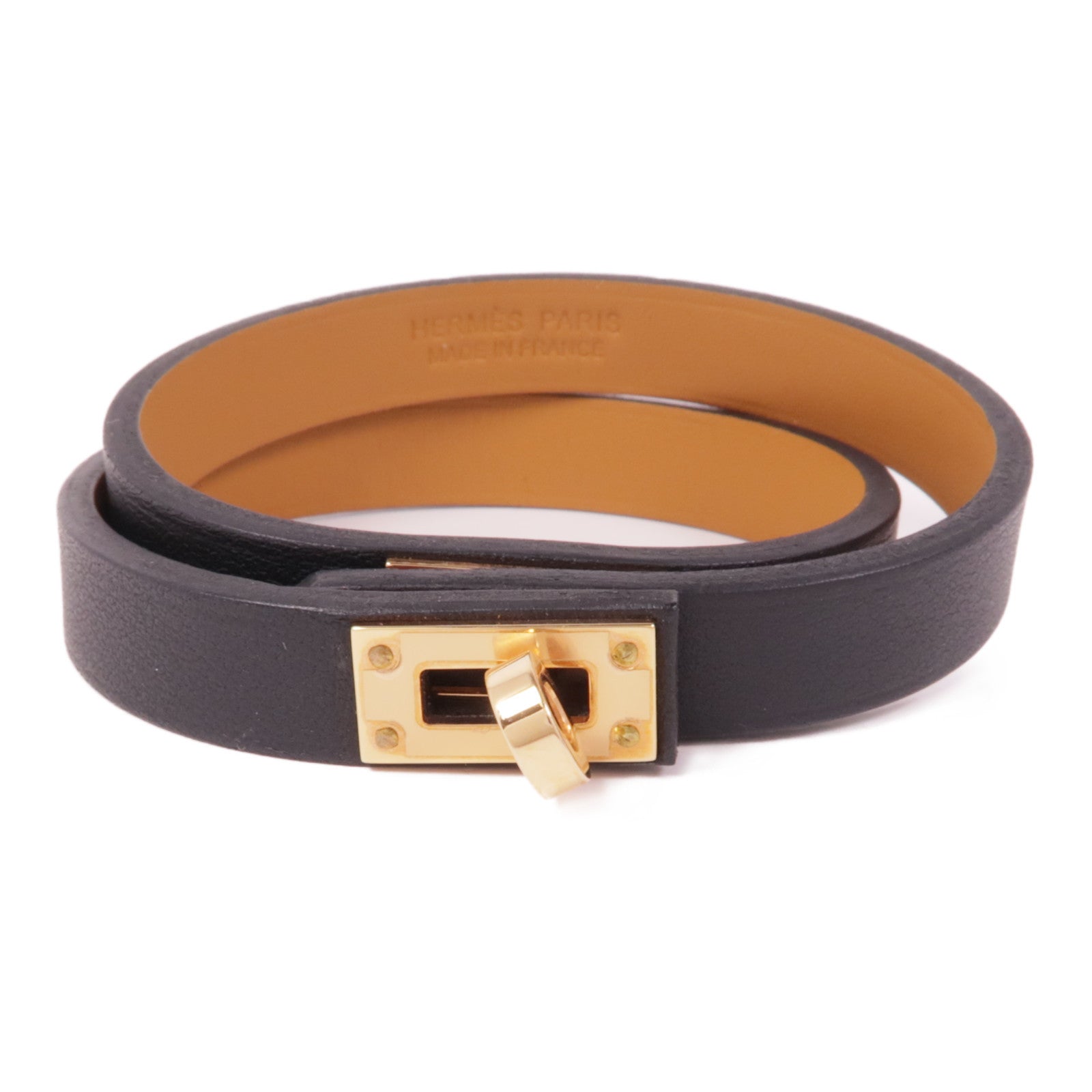 HERMES Swift皮革Kelly Double Tour金扣手鐲Noir