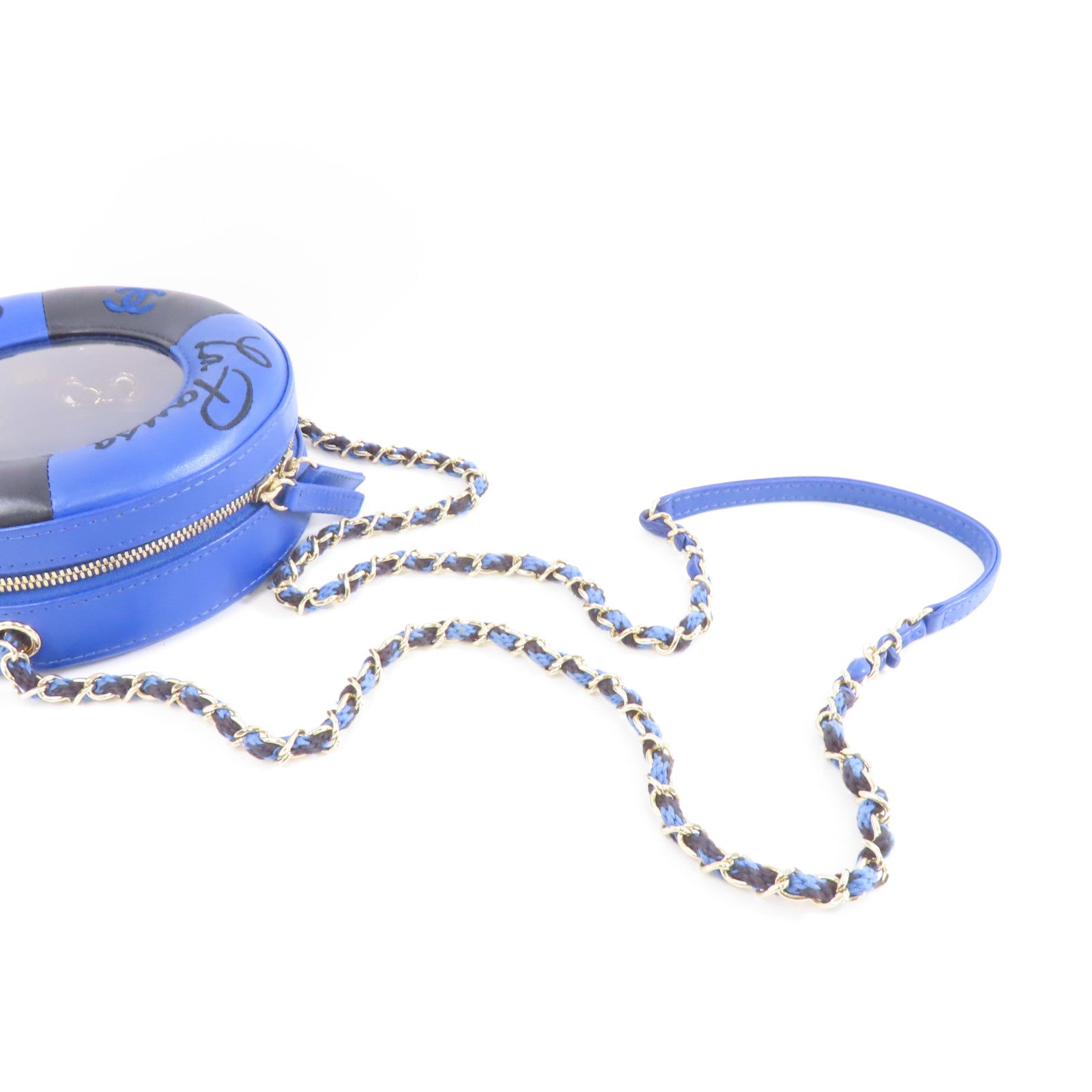 CHANEL 【激減優惠】羊皮皮革Chain Shoulder金扣鏈帶肩背袋深藍色/黑色