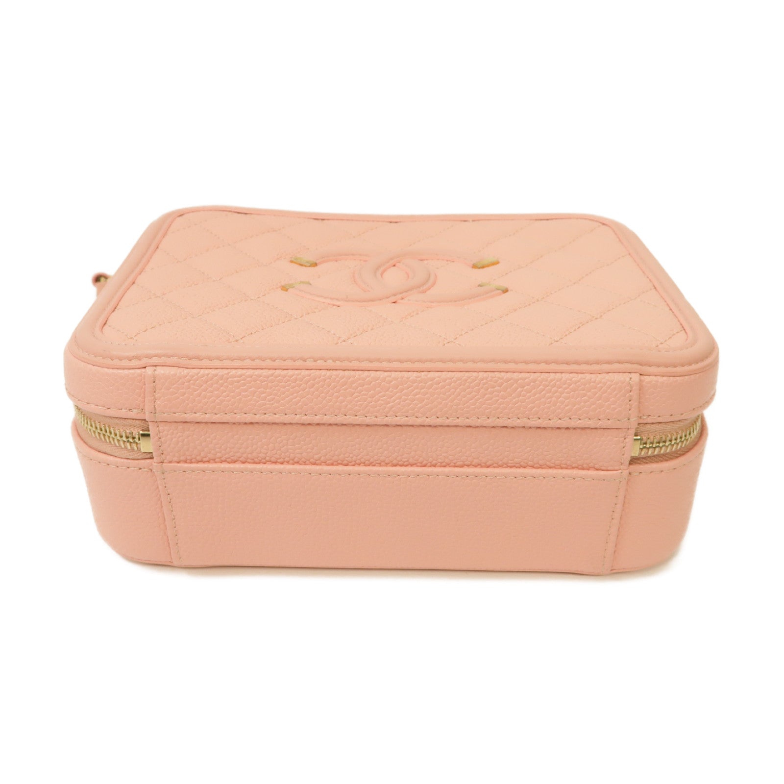 CHANEL 【激減優惠】菱格Caviar皮革Filigree Vanity Case金扣手挽肩背兩用袋粉紅色