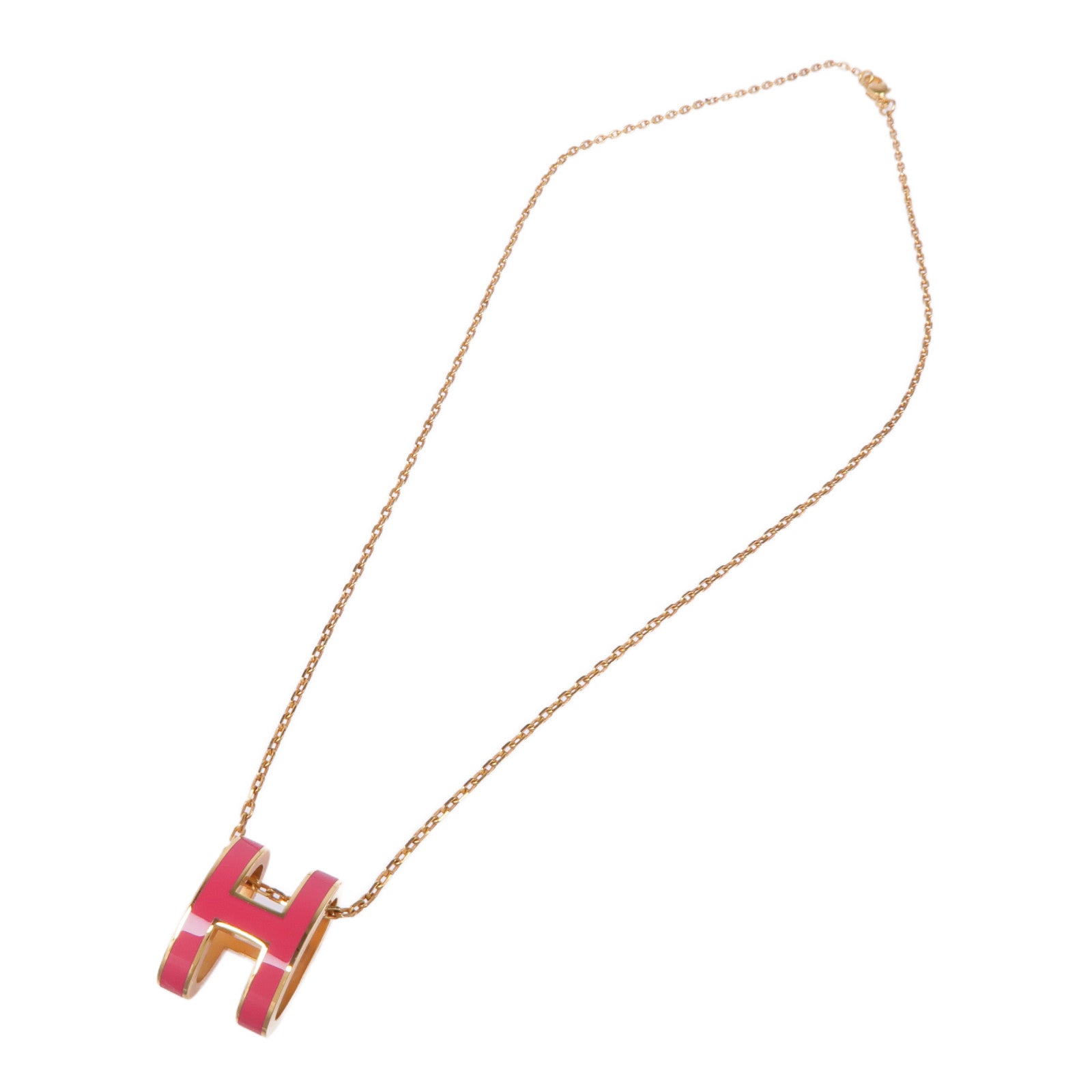 HERMES GHW Pop H Necklace Metal Pink